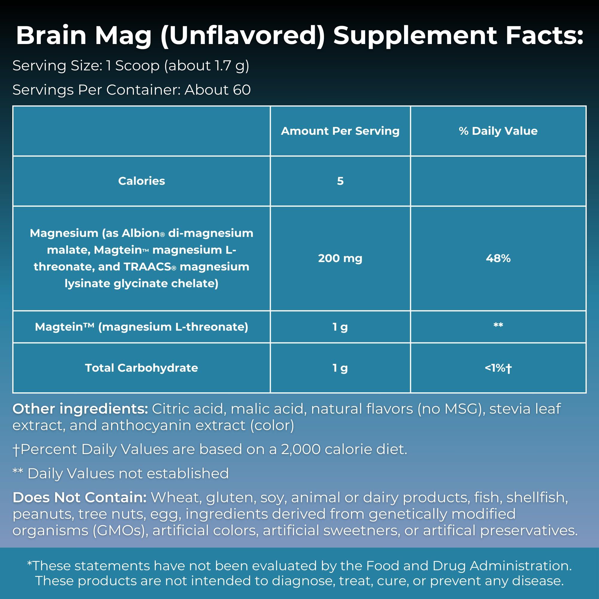 MYOXCIENCE Brain Mag Magnesium L-threonate Magtein & Magnesium glycinate Powder (Unflavored)