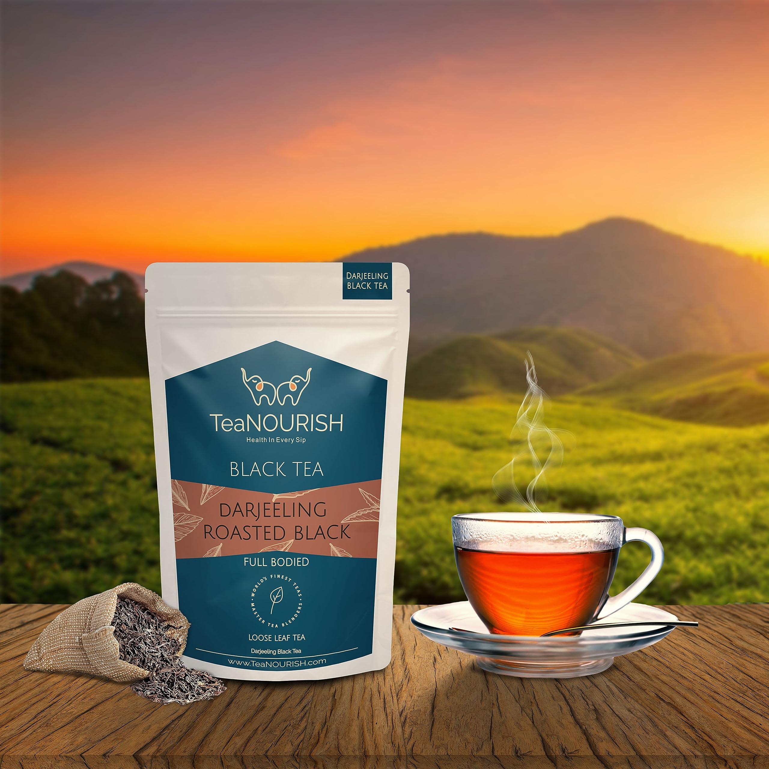 TEANOURISH TeaNOURISH Darjeeling Roasted Black Tea | Darjeeling Loose Leaf Tea | Full Bodied & Robust | Freshly Sourced From Single Estate | Brew as Hot or Iced Tea - 3.53oz/100g