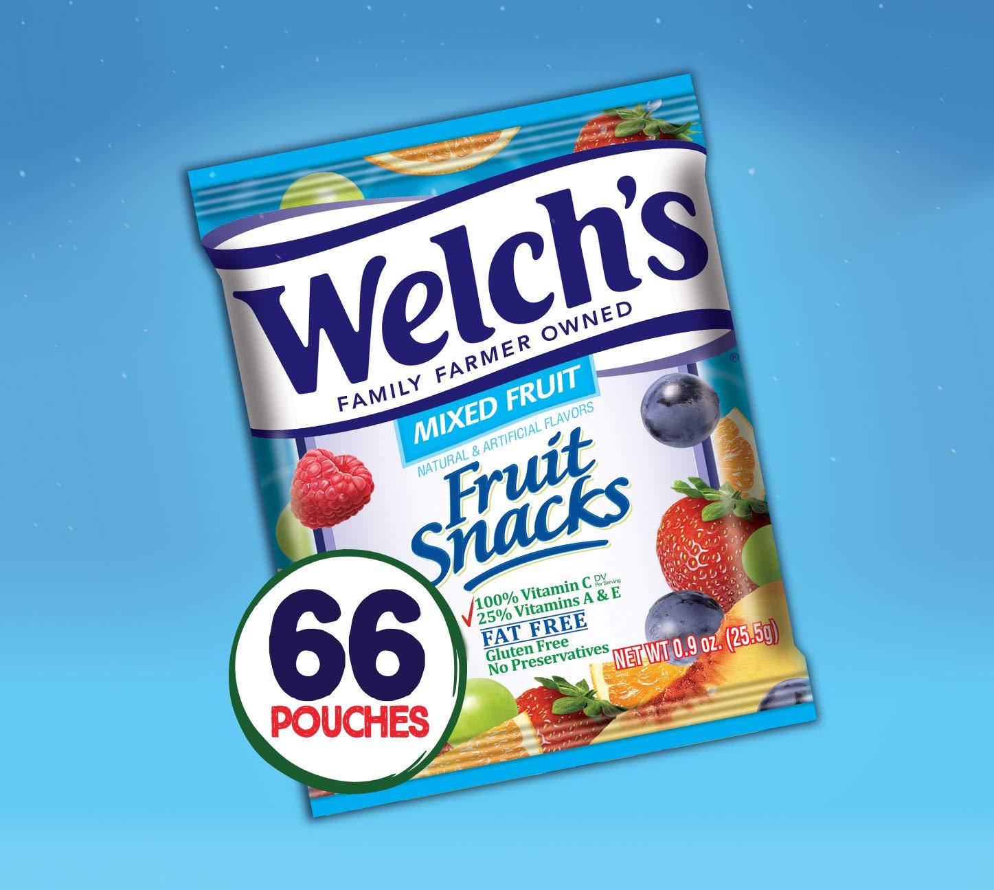 Welch's Welch's Fruit Snacks, Mixed Fruit, Gluten Free, Bulk Pack, 0.9 oz Individual Single Serve Bags (Pack of 66)