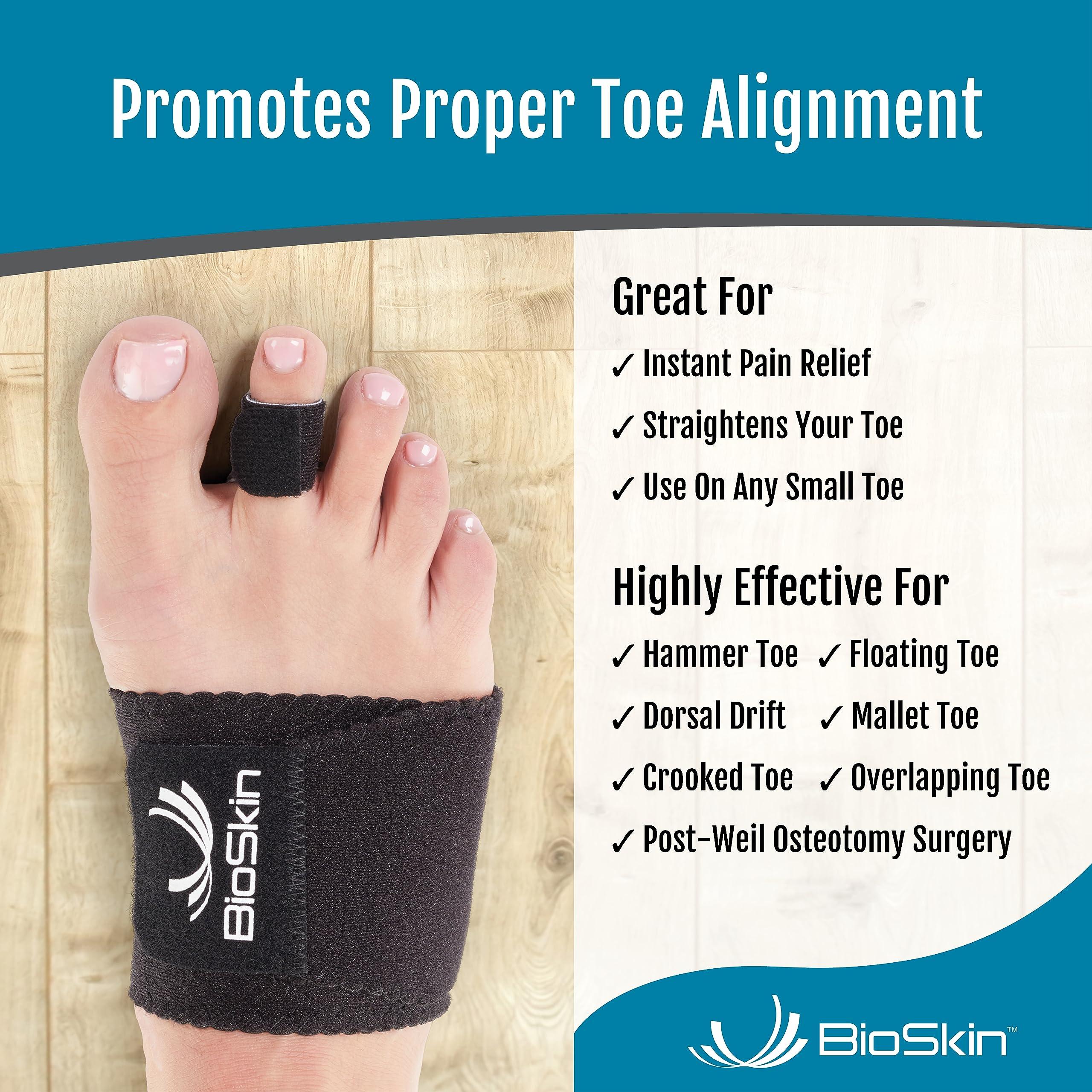 BIOSKIN BioSkin Hammer Toe Corrector - Patented Straightener for Women & Men, Toe Corrector for Curled Toes, Crooked Toe, Dorsal Drift, Floating Toes, Foot Pain Relief, 1 Compression Foot Wrap & 2 Toe Straps