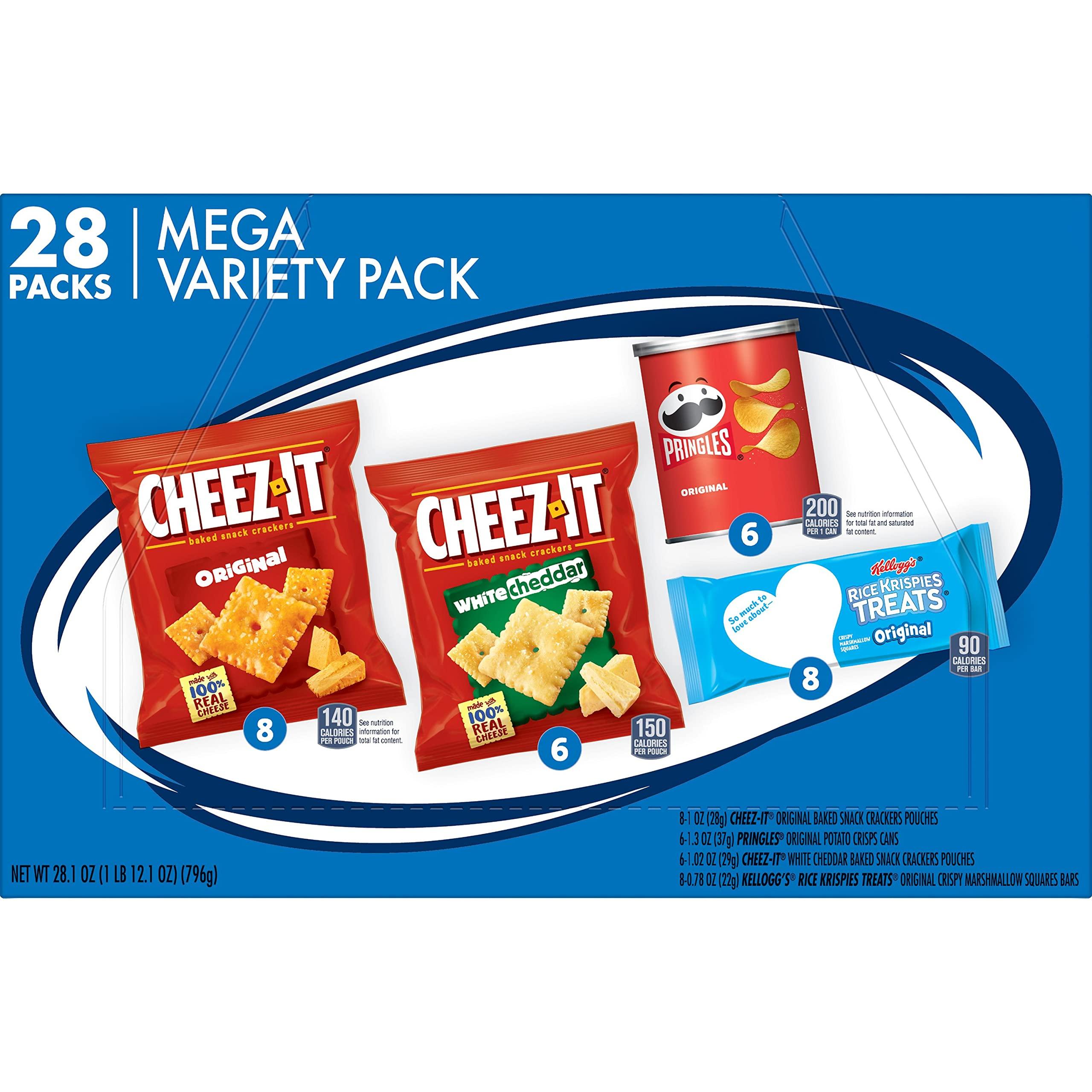 Cheez-It Kellogg's Mega Variety Pack, Lunch Snacks, Office and Kids Snacks, Variety Pack, 28.1oz Box (28 Packs)