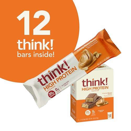 think! think! Protein Bars, High Protein Snacks, Gluten Free, Kosher Friendly, Creamy Peanut Butter, Nutrition Bars, 2.1 Oz per Bar, 12 Count (Packaging May Vary)