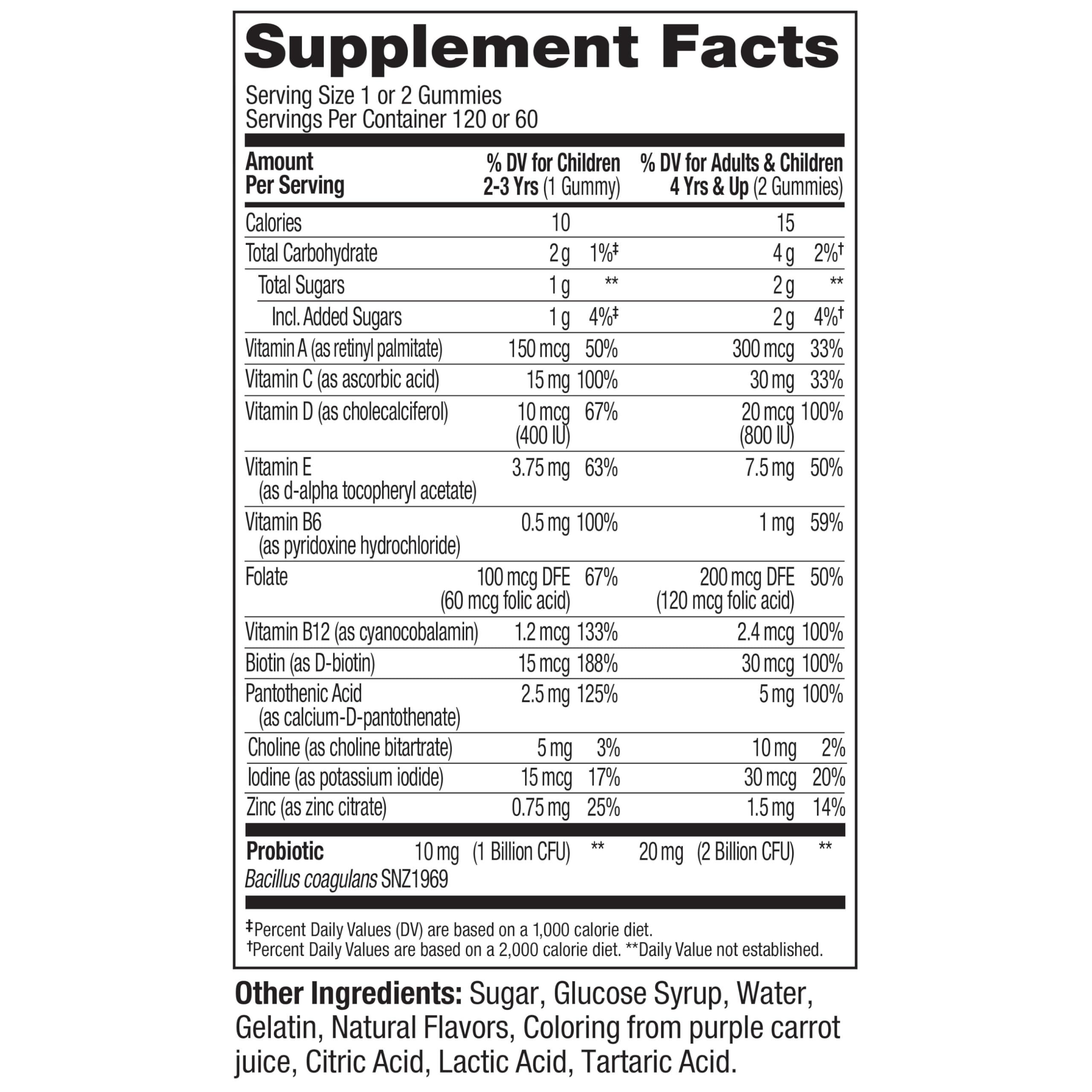 OLLY OLLY Kids Multivitamin & Probiotic Gummy, Digestive Support, Vitamins A, D, C, E, B, Zinc, Chewable Supplement, Berry Flavor, 60 day supply - 120 Count