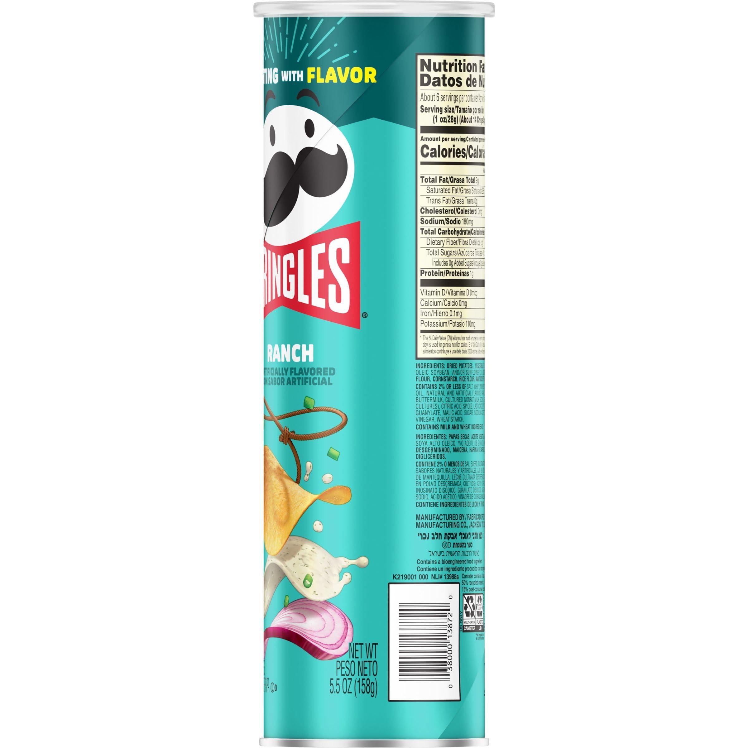 Pringles Pringles Potato Crisps Chips, Lunch Snacks, On-The-Go Snacks, Ranch, 5.5oz Can (1 Can)