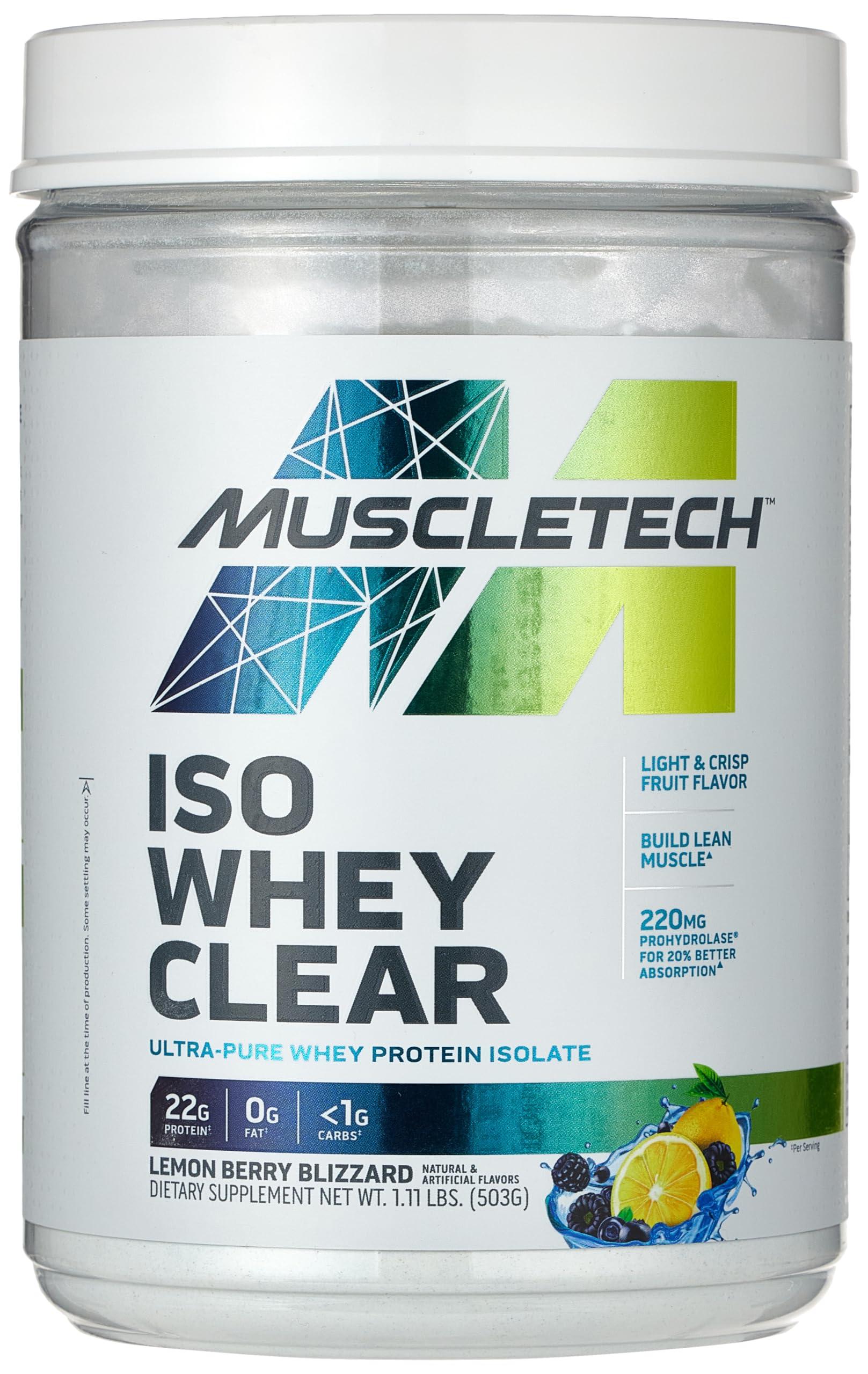Muscletech Muscletech Clear Whey Isolate Protein Powder Bundle - Lemon Berry Blizzard and Orange Dreamsicle Flavors, 22g Protein, 90 Calories, 1.1lb Each
