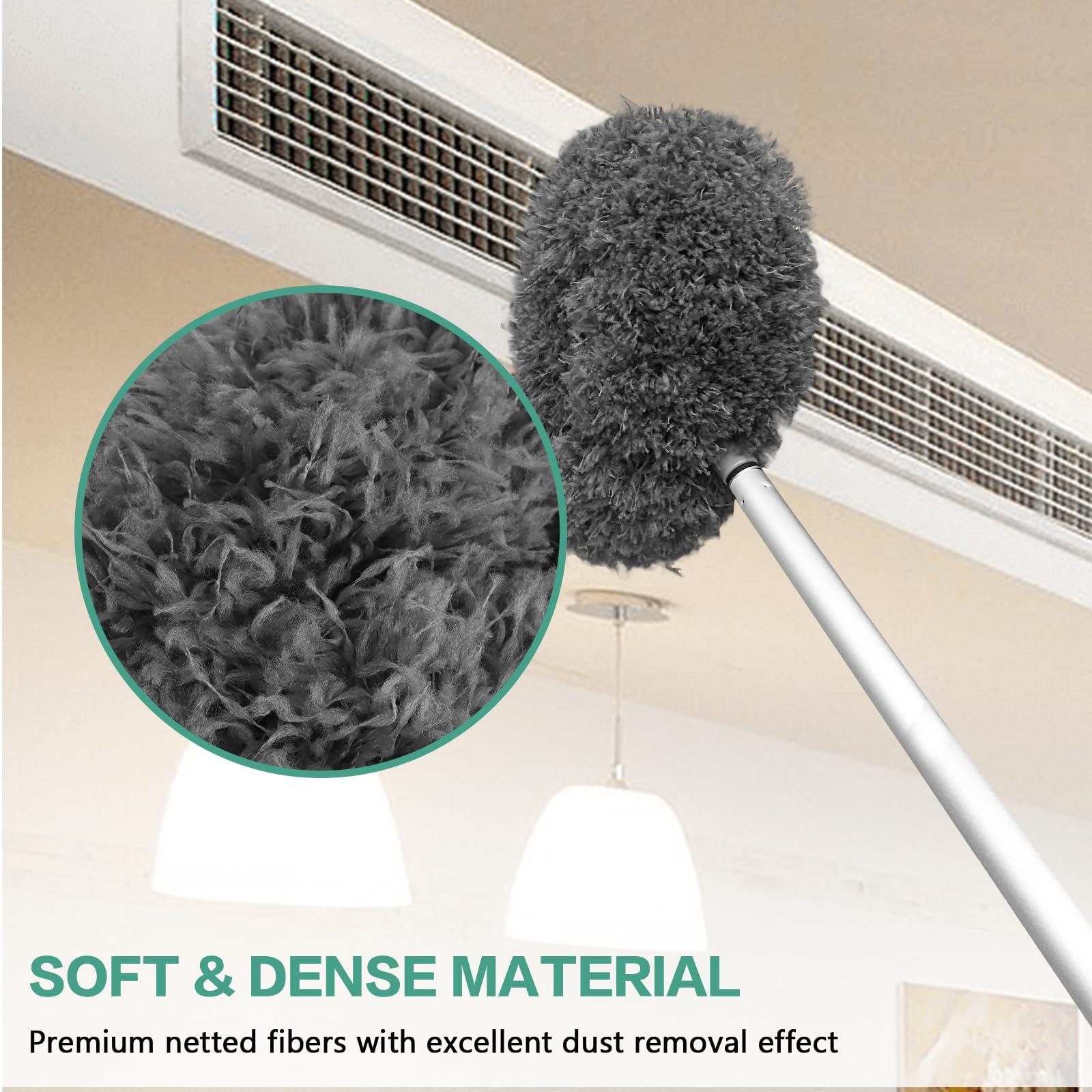 Heonay Ceiling Fan Cleaner Duster Reusable Microfiber Ceiling Fan Blade Cleaner Removable Duster with Extension Pole Adjusts 13 to 49.7 Inch for Cleaning Walls Bookshelves Furniture Door Window Top (Gray)