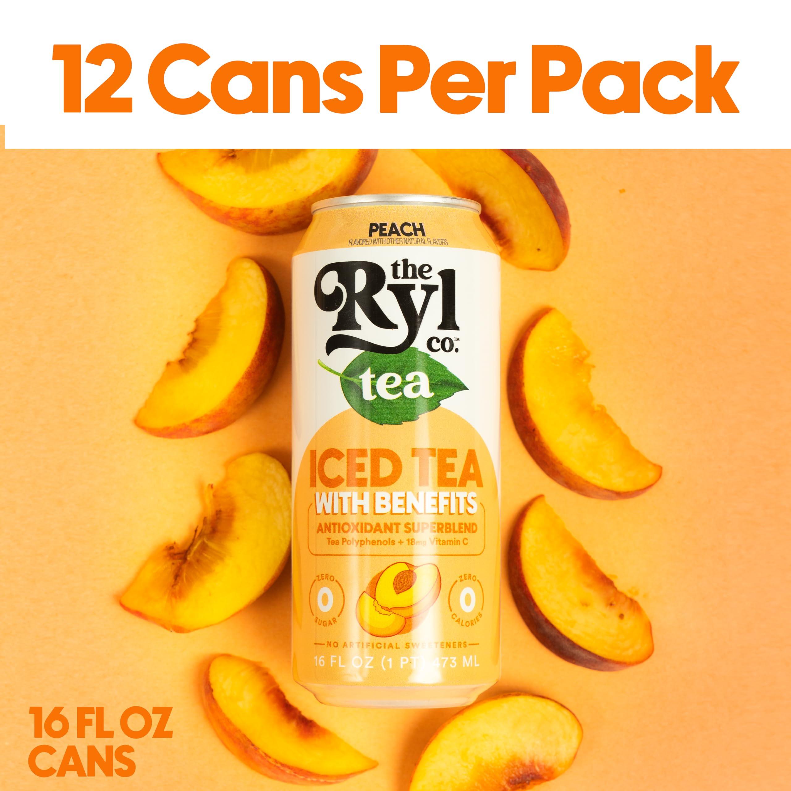 The Ryl Co Ryl Iced Tea, Peach, Antioxidant Superblend, Zero Sugar, Low Carb, Zero Calorie Iced Tea, 16.0 Fl Oz (12-Pack)