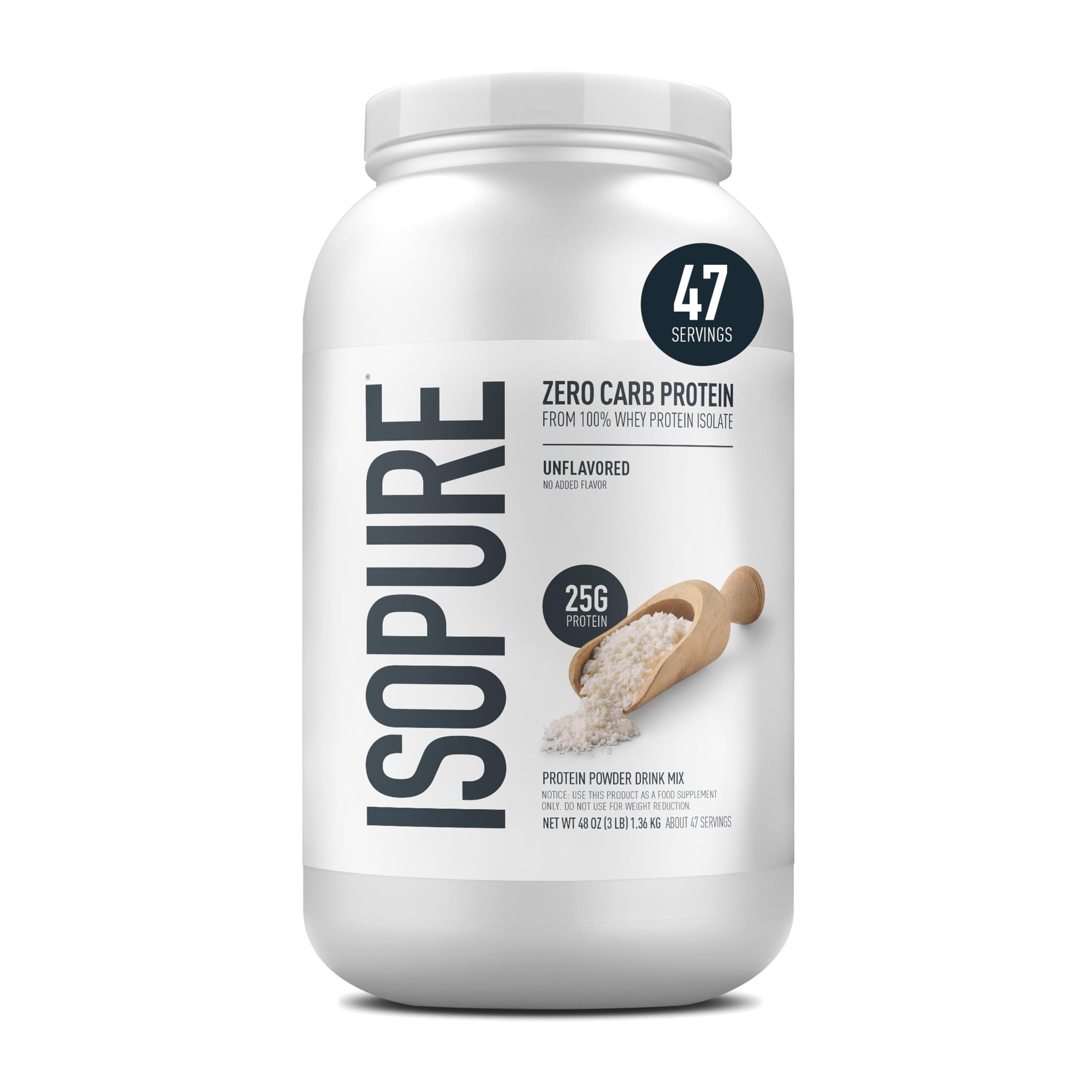 Isopure Isopure Unflavored Protein, 25g Whey Isolate, Zero Carb & Keto Friendly, 47 Servings, 3 Pounds (Packaging May Vary)