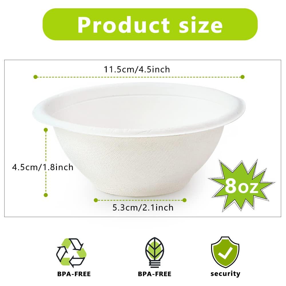 Oomcu Oomcu 100 Pack 8oz Paper Bowls Disposable Heavy Duty,Compostable Bowls Disposable Soup Bowls for Hot Food,Small Disposable Food Bowls for Ice Cream,Salad,Snacks,Dessert,Picnics Bowl (White)