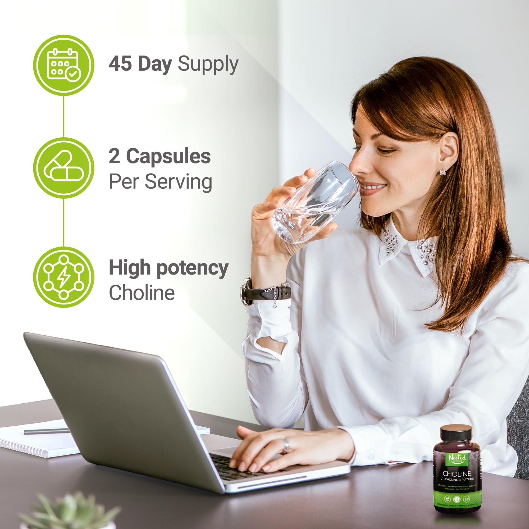 Nested Naturals Nested Naturals Choline Bitartrate & Magnesium Glycinate Chelate Stack | Relaxation, Sleep Support, Cognitive Performance (210 Count)