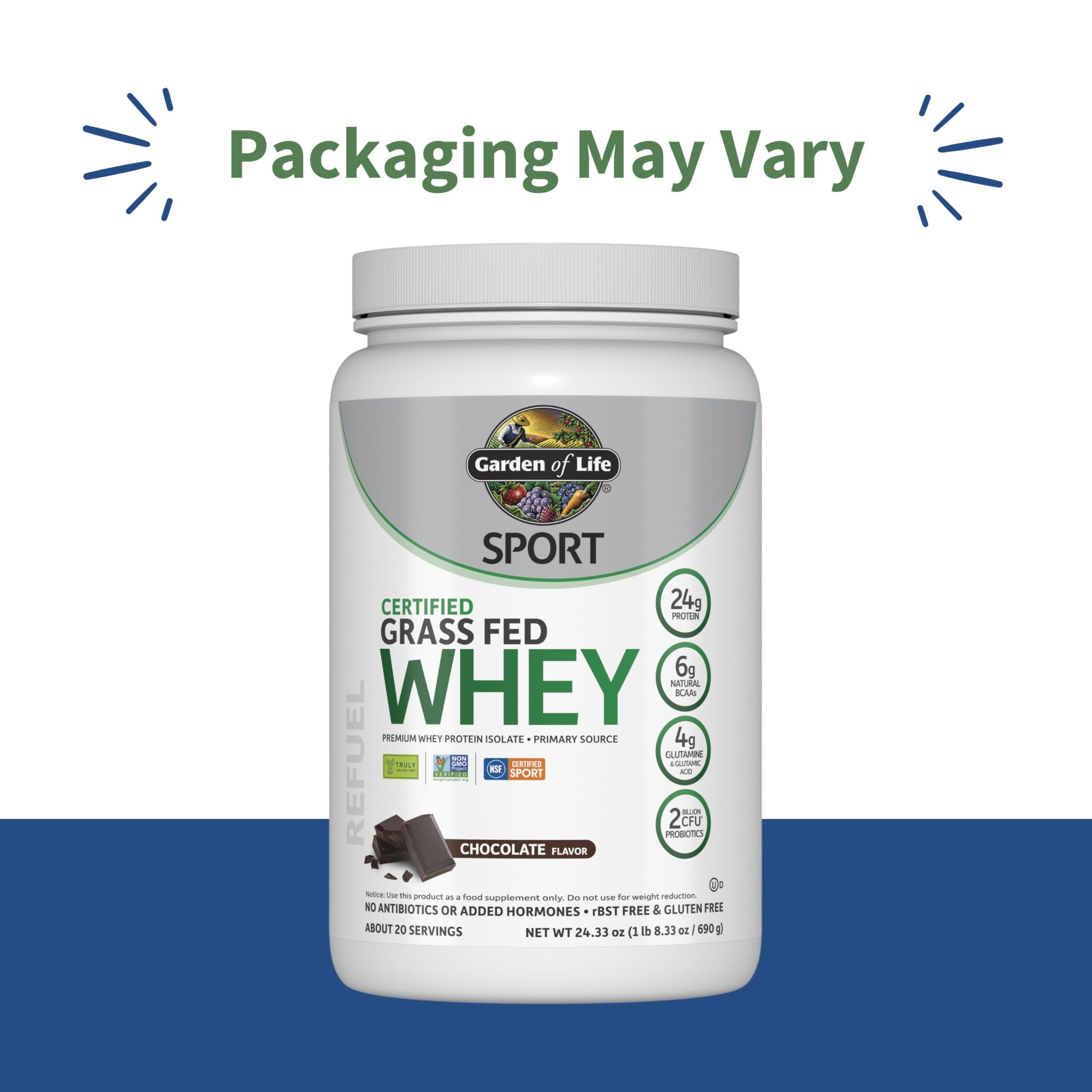 Garden of Life Garden of Life Sport Whey Protein Powder Chocolate, Premium Grass Fed Whey Protein Isolate Plus Probiotics for Immune System Health, 24g Protein, Non GMO, Gluten Free, Cold Processed - 20 Servings