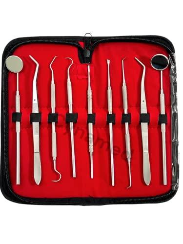 artlab Premium Dental Tools, Plaque Remover for Teeth, Professional Hygiene Cleaning Kit,Stainless Tooth Scraper Plaque Tartar Remover Cleaner,Dental Pick Scaler Oral Care Tools Set (Set of 9 with CASE)