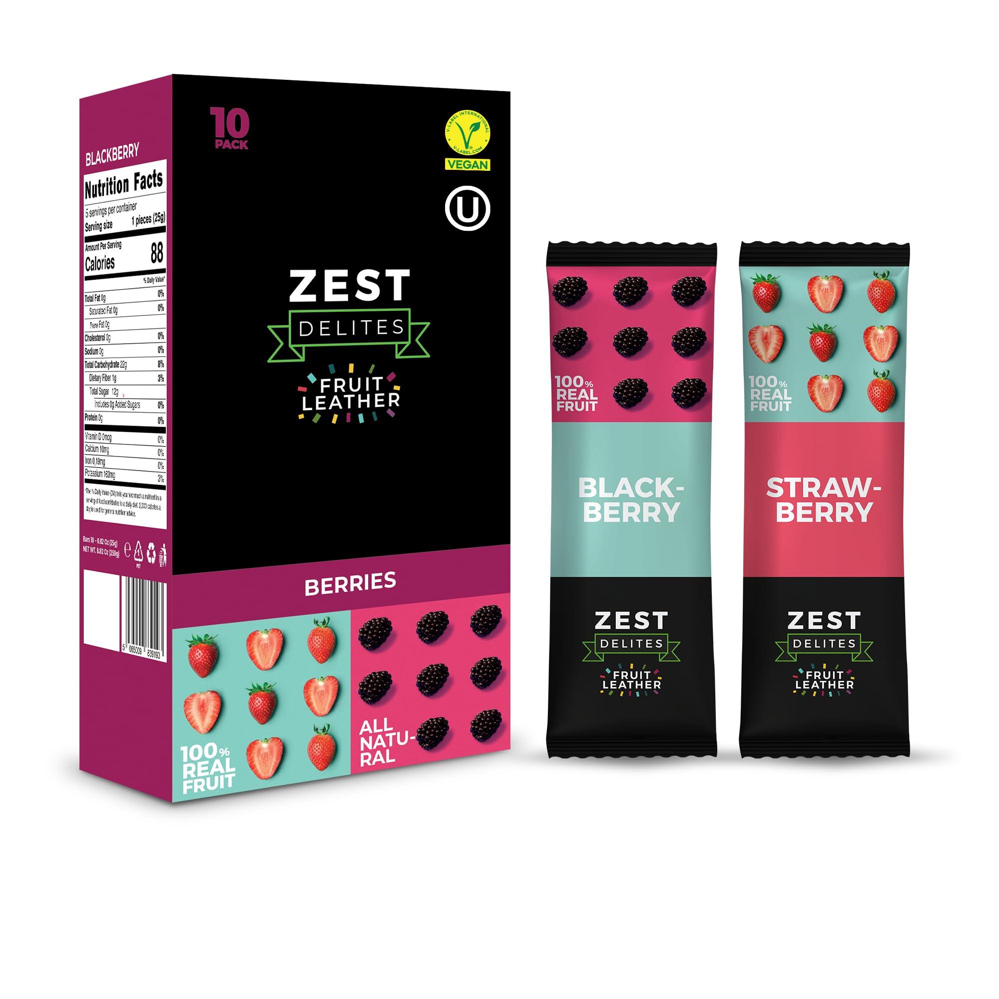 ZEST Delites Dried Fruit Bars by Zest Delites, Fruit Leather, Fruit Strips, Healthy Snacks Pack for Adults, Fruit Snacks, Lavashak, Apple-Based, Blackberry, Strawberry, 0.88 oz x 10