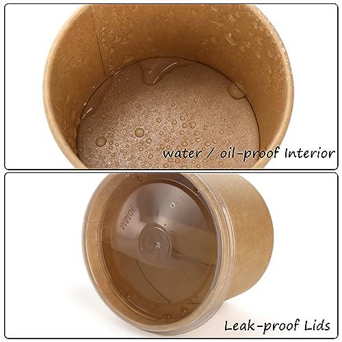 Lyellfe Lyellfe 100 Pack Disposable Paper Bowls with Lids, 8 Oz Heavy Duty Kraft Paper Bowl, To Go Soup Container Dessert Cups for Ice Cream, Yogurt, Cold and Hot