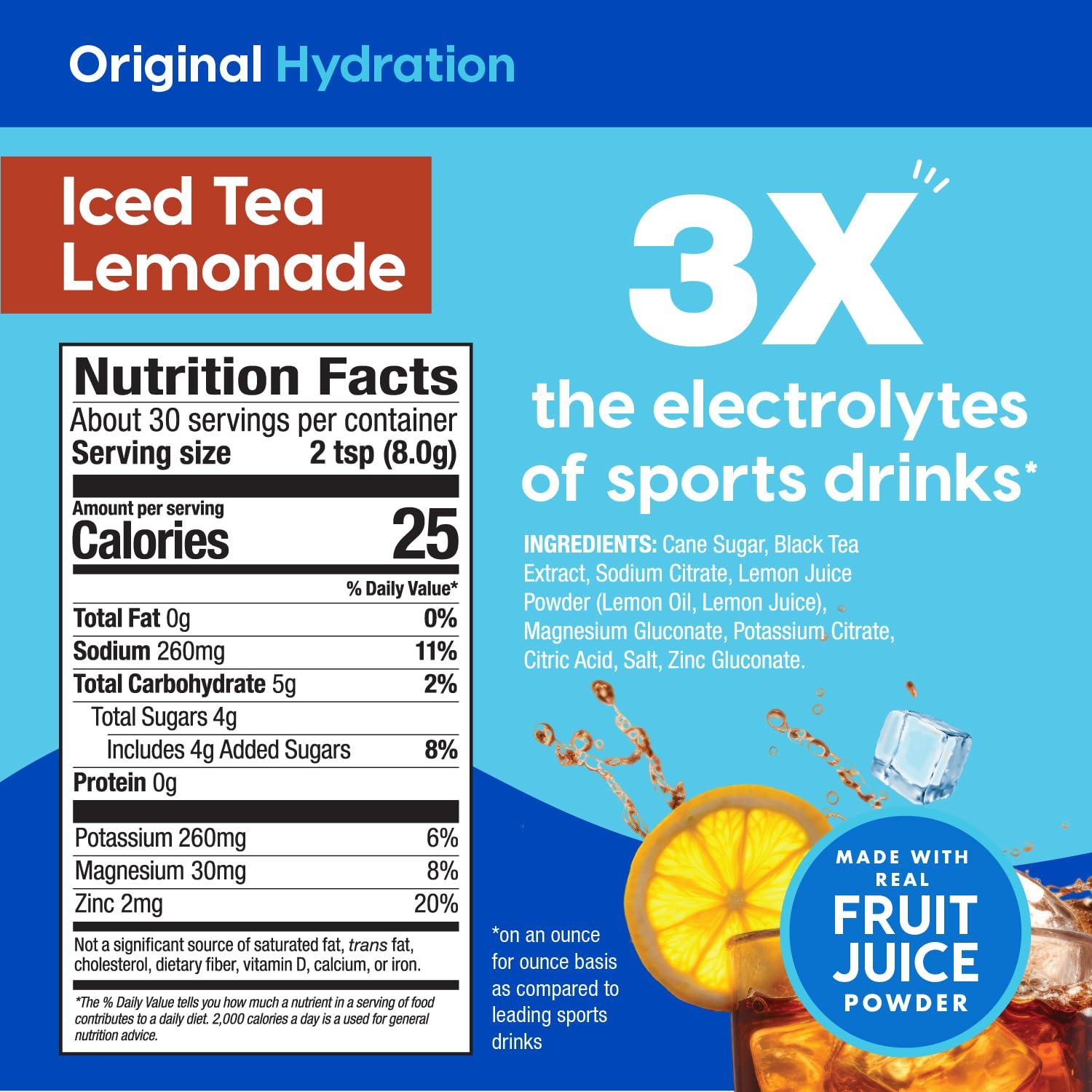 HYDRANT HYDRANT Bulk Electrolyte Drink Mix, Fast Acting Hydration with Real Fruit Juice Powder Sweetened with Cane Sugar and No Artificial Sweeteners, Bulk Electrolytes (30 Servings, Iced Tea Lemonade)