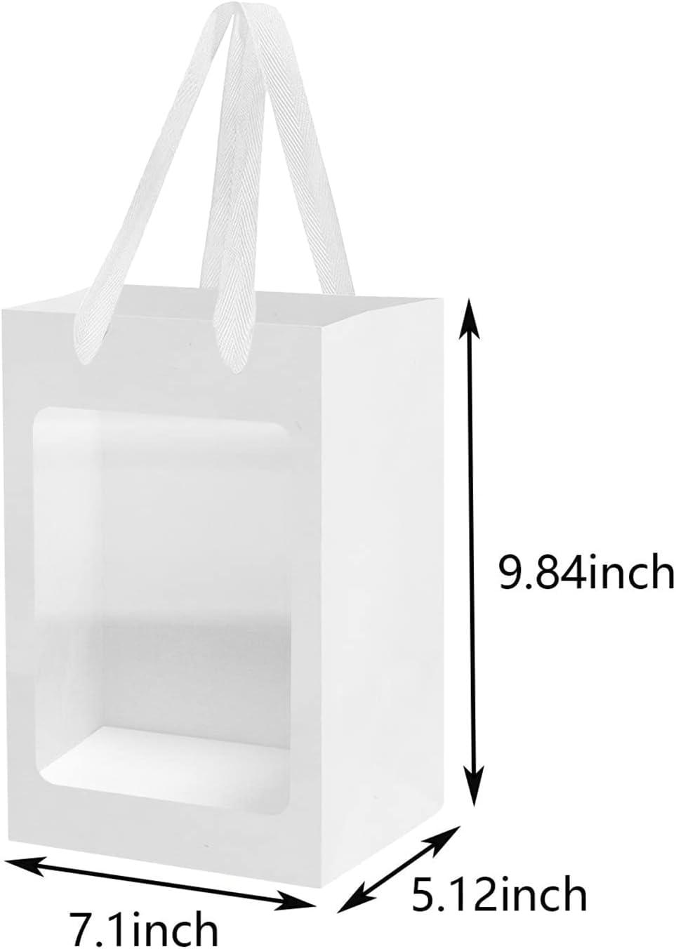 BallHull 12 Pcs White Kraft Paper Gift Bags with Transparent Window, 9.84\"x7.0\"x5.12\" Kraft Shopping Bags with Handles for Present, Festivals Party