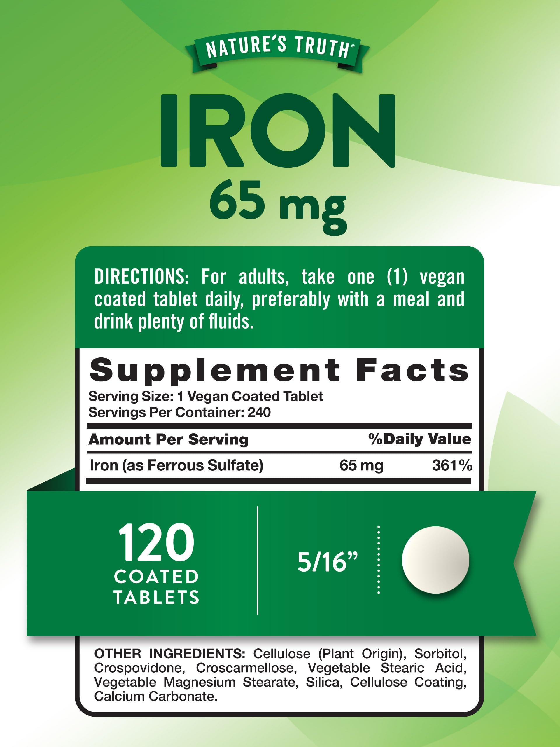 Nature\'s Truth Nature\'s Truth Iron Tablets 65mg | 240 Count | 325mg Ferrous Sulfate | Vegan, Non-GMO & Gluten Free Supplement