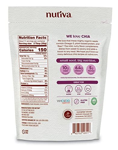 Nutiva Nutiva Organic Premium Raw Black Chia Seeds, 12 Oz, USDA Organic, Non-GMO, Whole 30 Approved, Vegan, Gluten-Free & Keto, Nutrient-Dense Seeds with 3g Protein & 5g Fiber for Salads, Yogurt & Smoothies