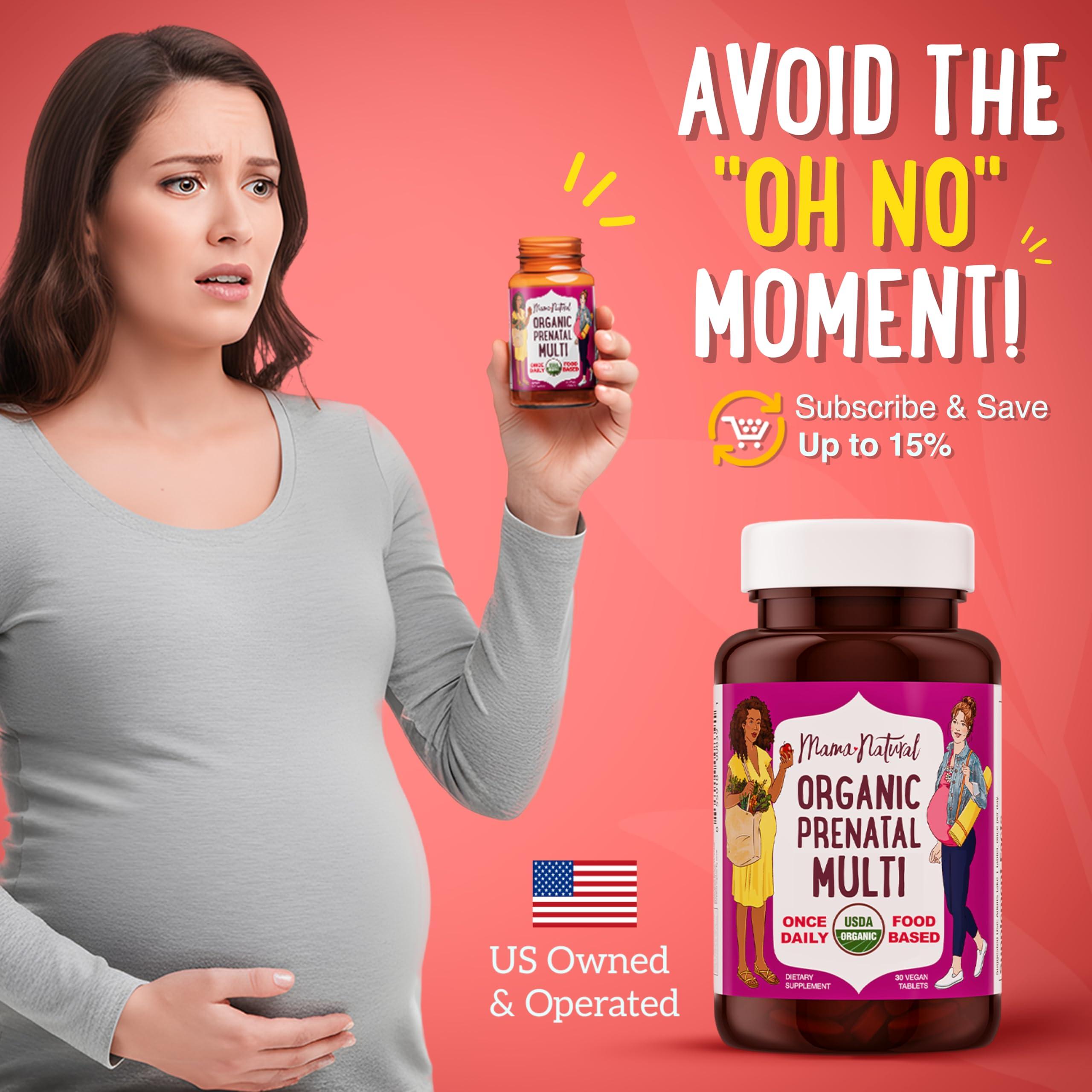 Mama Natural Mama Natural Organic Prenatal Vitamins For Women Vegan (30 Servings) | One A Day Prenatal Vitamins For Pregnant Women | Food Based, Non-gmo & Gluten-free - Pre Natal Multivitamin For Women With Folate