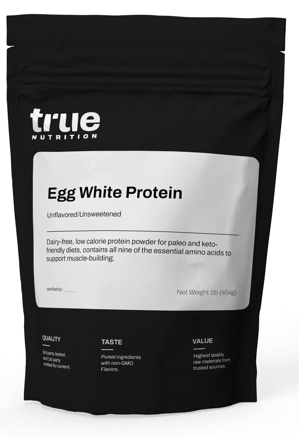 True Nutrition True Nutrition Egg White Protein Powder - 24g Non-GMO Egg Protein per Serving - Low Carb, Low Fat, Paleo, Keto, Gluten Free, Dairy Free, Soy Free - Unflavored/Unsweetened - 1LB