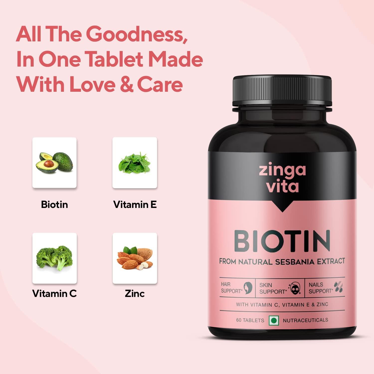 Generic Biotin Tablets | Boosts Keratin Production, Reduce Hair Fall and Promote Hair Growth with Natural Sesbania Agati Leaf Extract for Healthy Hair, Skin & Nails for Both Men & Women (60 Tablets)