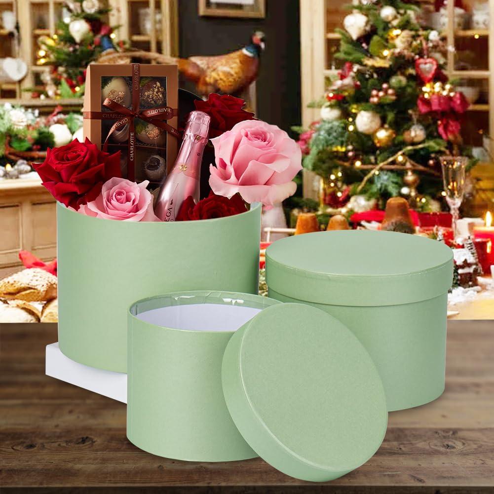 GnFlus Mint Green Gift Box Round Gift Boxes with Lids Set of 3 Nesting Gift Boxes for Presents Assorted Sizes Flower Boxes for Arrangements Birthday Wedding Bridesmaid Graduation Christmas Party Gift Bags