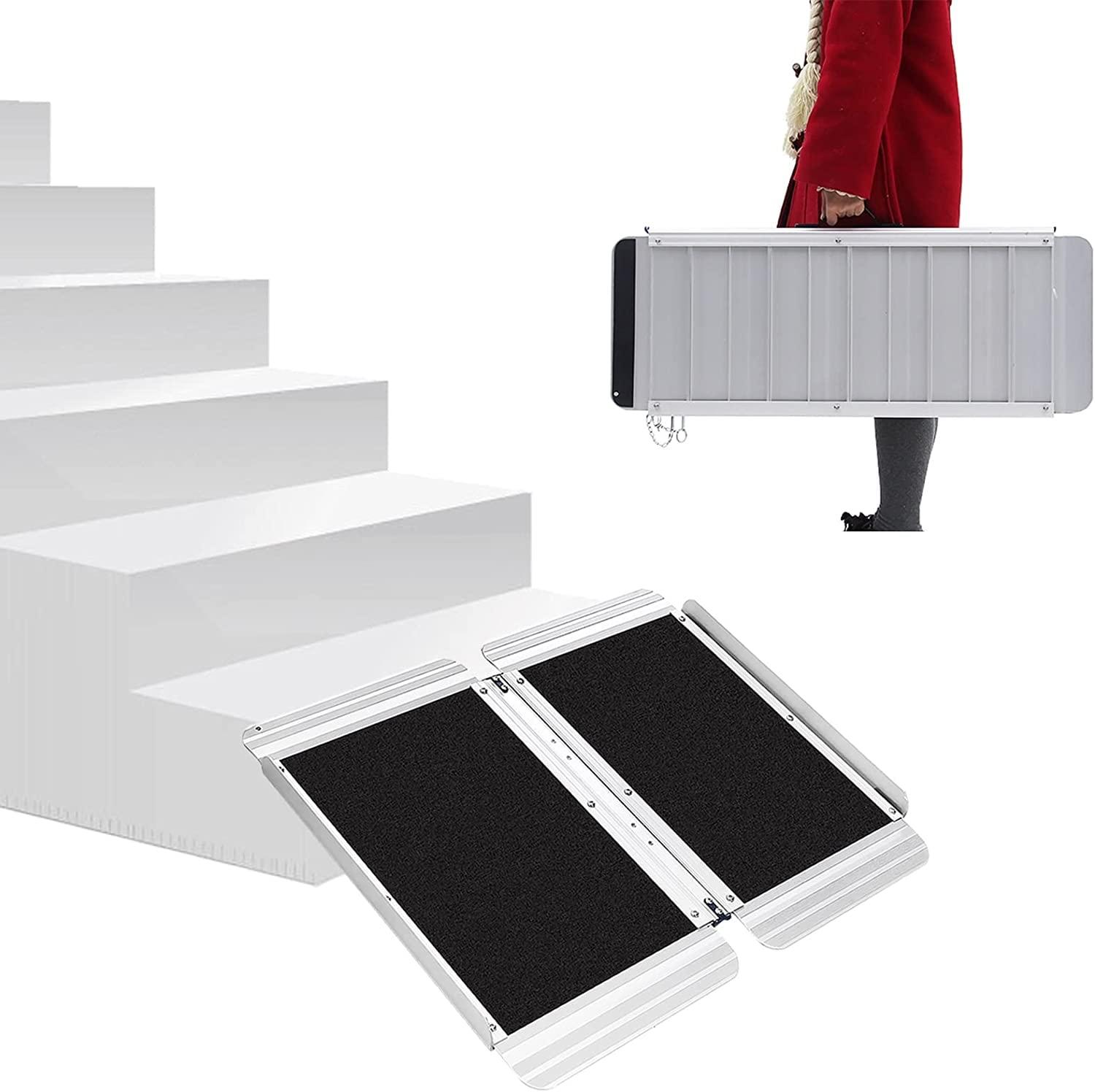 BKEKM Wheelchair Ramp Wheelchair Ramp Aluminum with Handle Threshold Ramp Portable Bridging Ramp Foldable Kerb Ramps for Indoor Outdoor Roadside Slope Anti-Slip
