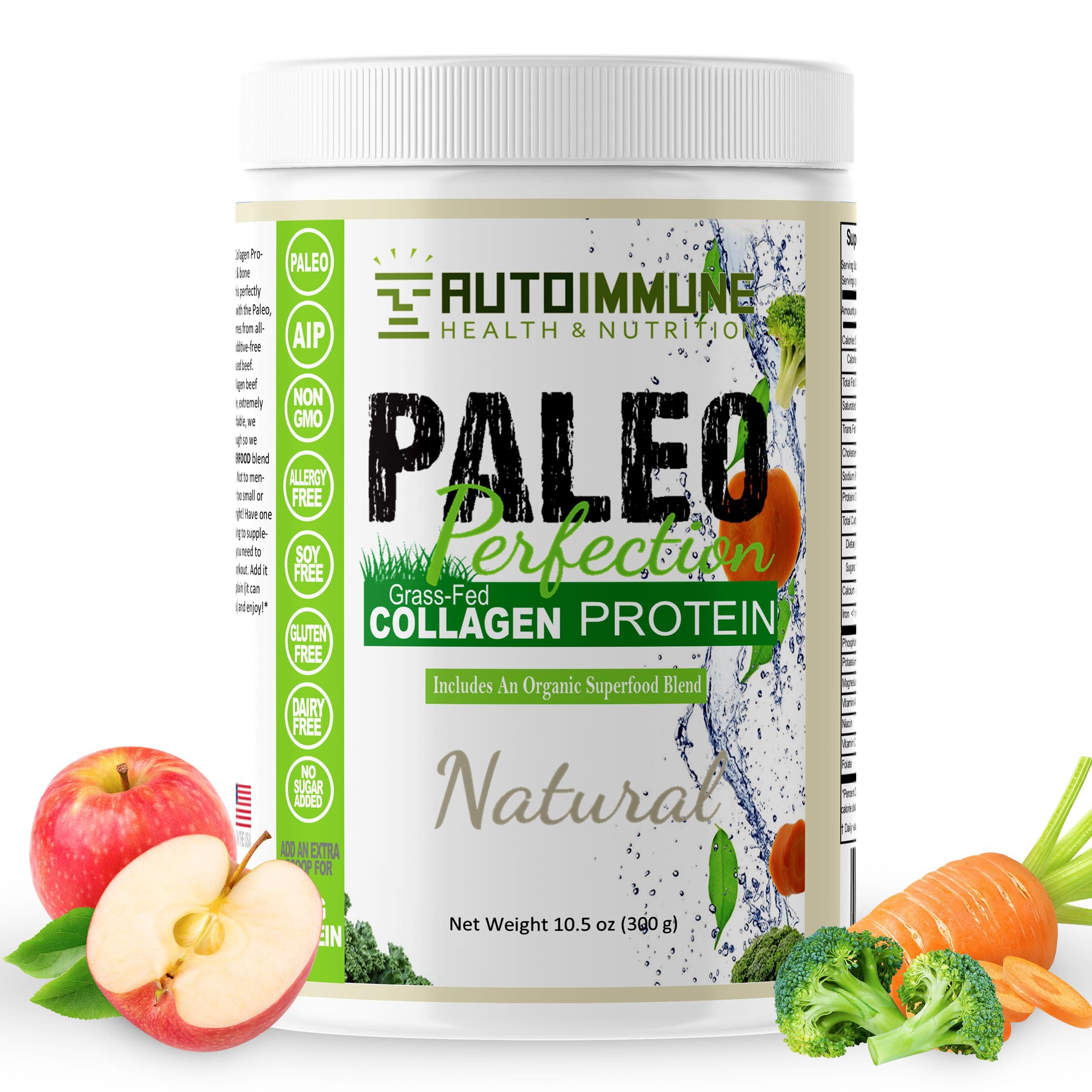 AUTOIMMUNE HEALTH & NUTRITION Paleo Perfection Natural Grass Fed Beef Collagen Protein Powder for Men & Women w/ Apple Fiber, Carrot, Broccoli - 300g Paleo, Keto, SCD, AIP Protein Powder & Superfood Blend - Unflavored, Unsweetened