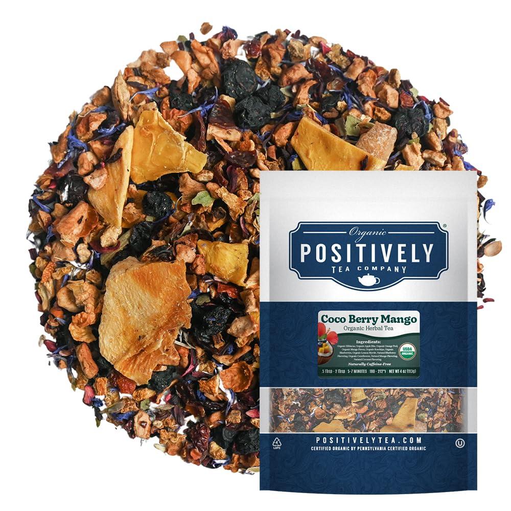 Organic Positively Tea Company Organic Positively Tea Company, Coco Berry Mango, Herbal Tea, Loose Leaf, 4 Ounce