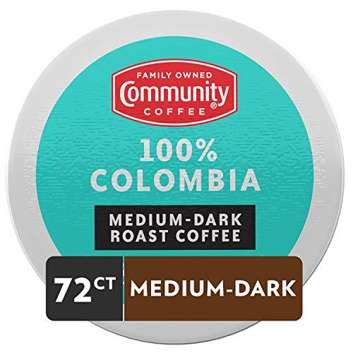 Community Coffee Community Coffee 100% Colombia 72 Count Coffee Pods, Medium-Dark Roast, Compatible with Keurig 2.0 K-Cup Brewers, 12 Count (Pack of 6)