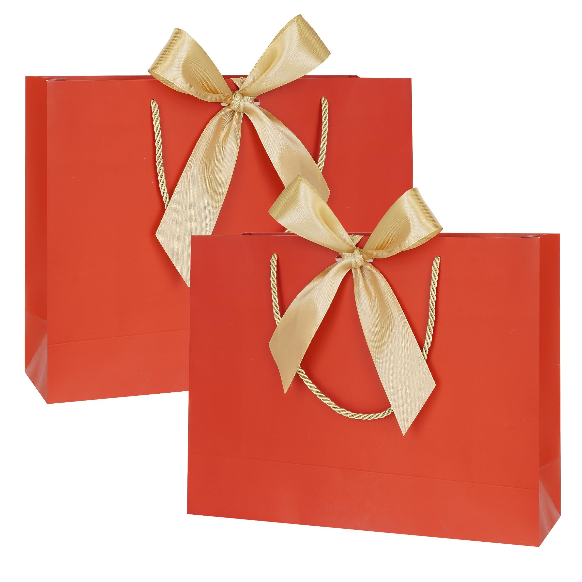 AZOWA AZOWA Red Gift Bags with Handle 10 Pcs Bow Ribbon Paper Bags for Wedding Baby Shower Birthday Party Guests Shopping (Red, 12.5 x 10 x 4 in)