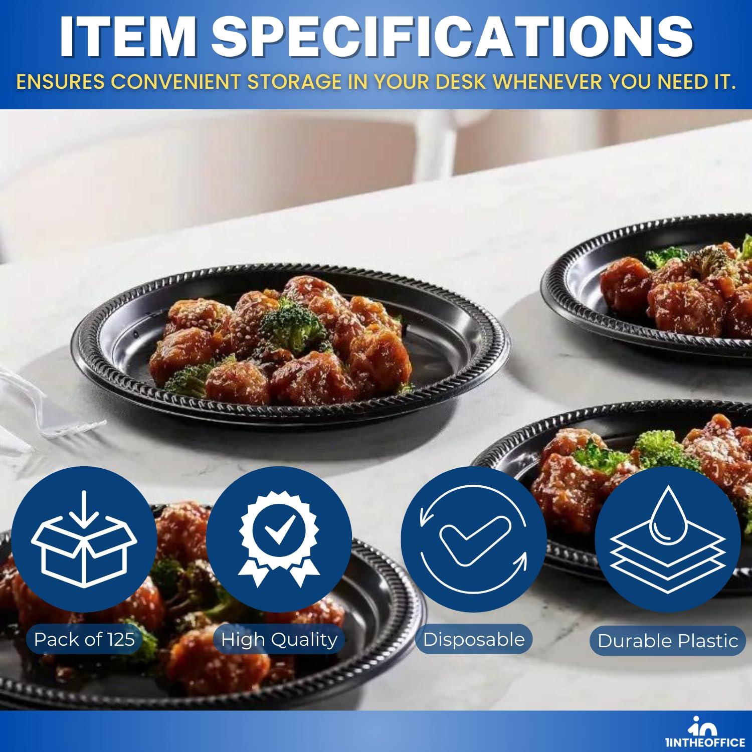 1InTheHome 1InTheHome Plastic Plates 6 Inch, Round Plastic Plates Black 6 Inch Diameter, Black Plates Disposable, Pack of 125