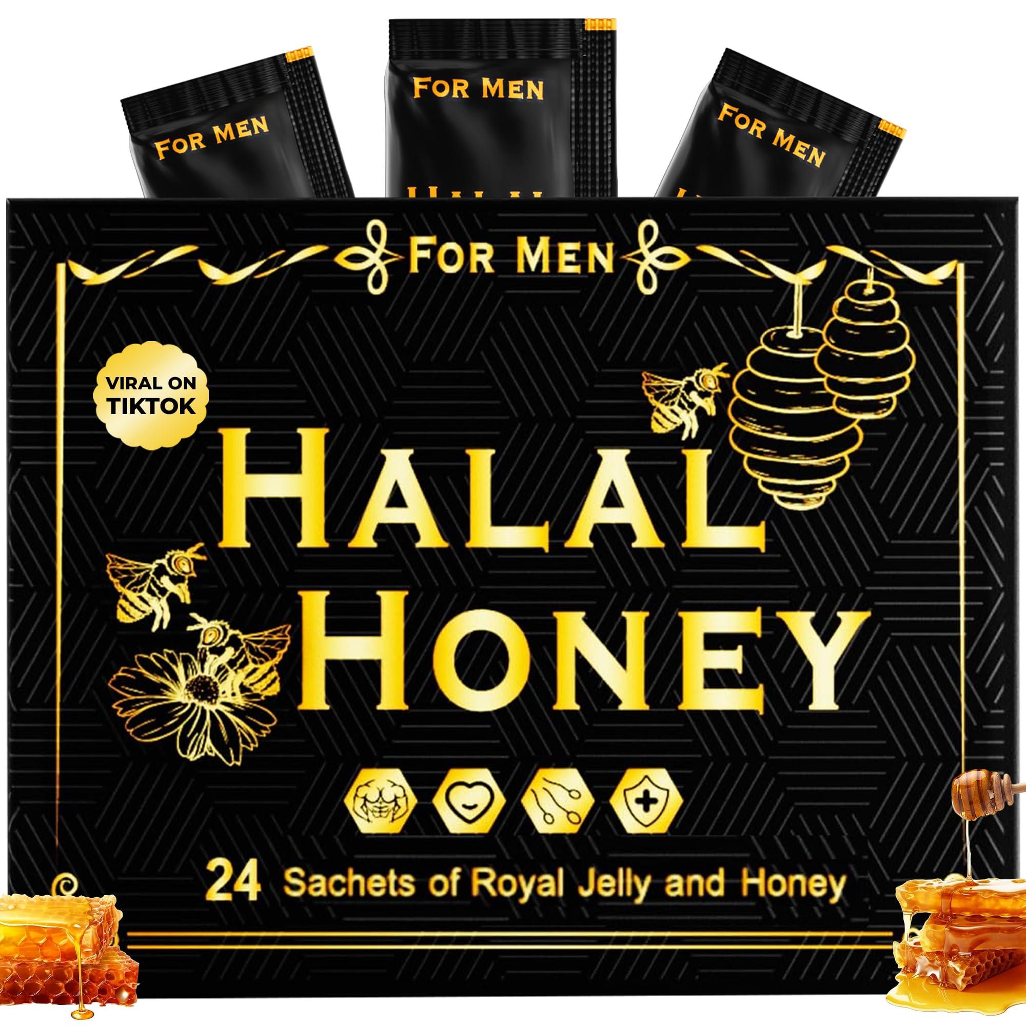Halal Honey Halal Honey Extra Strength For Men Raw Organic Honey with Premium Natural Royal Jelly Bee Pollen & 100% Pure (Large Pack of 24 Honey Packets)