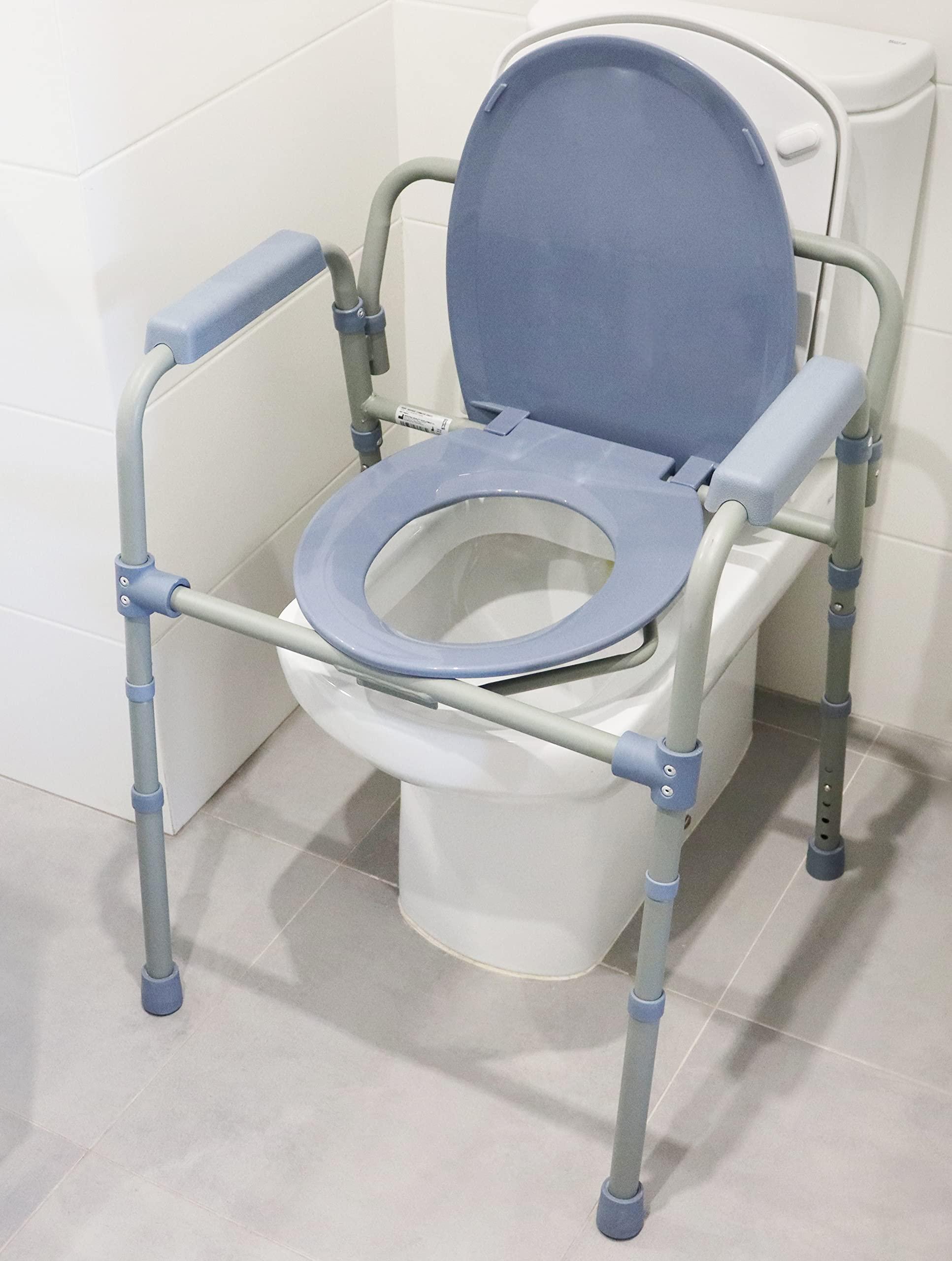 PEPE Mobility Pepe - 3 in 1 Bedside Commodes for Adults, Adult Potty Chair for Seniors Over Toilet, Urinal Chair for Elderly with Bucket, Commode Toilet Seat Riser, Adjustable Stand Alone Toilet Safety Rail Gray