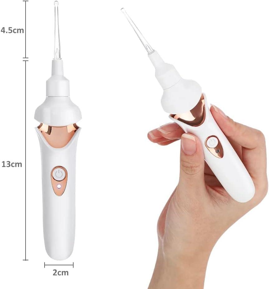 VEGIONE VEGIONE Ear Wax Remover Vacuum Cleaner Ear Wax Removal Painless Cleaning Tool, Ear Cleaning Device for Adults and Kids for Earwax with Light,White