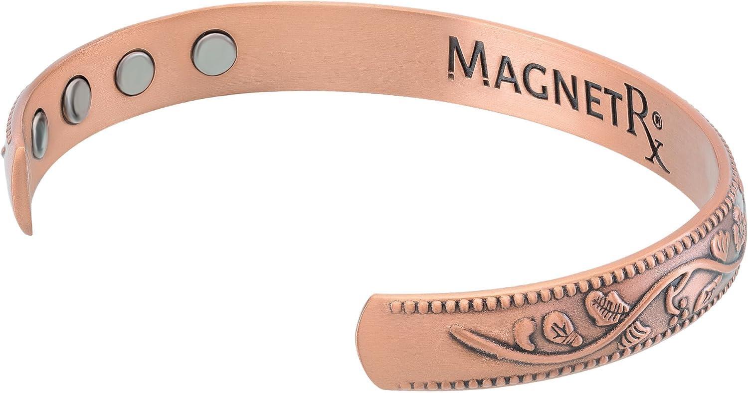 MagnetRX MagnetRX Women\'s Copper Bracelet Effective 99.9% Pure Copper Magnetic Bracelets for Women Adjustable Womens Copper Cuff Bracelet Bangle (Floral Style)