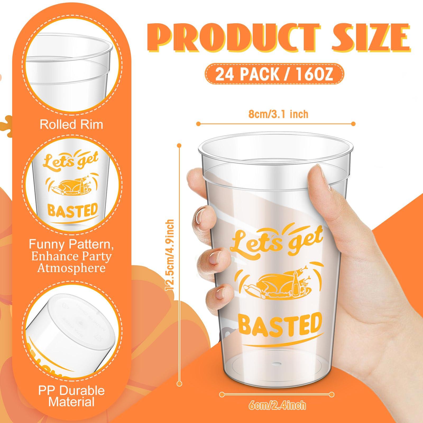 Uiifan Uiifan 24 Pack 16 oz Thanksgiving Reusable Plastic Cups Thanksgiving Stadium Cups Gobble Design Thanksgiving Party Supplies Clear Fall Cups for Dinner Celebration Friendsgiving Party (Stylish)
