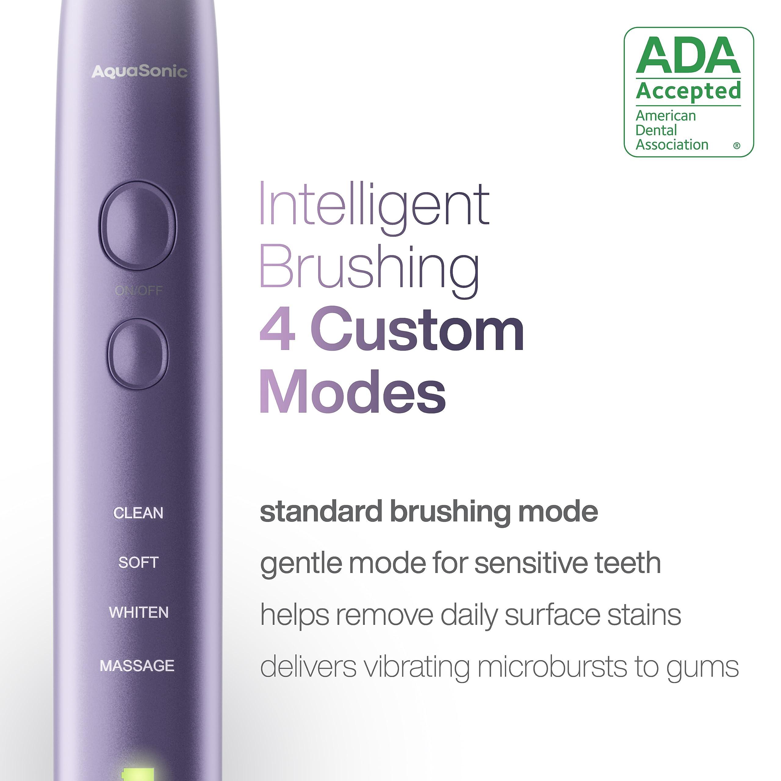 Aquasonic Aquasonic Vibe Series Ultra-Whitening Toothbrush ADA Accepted Electric Toothbrush - 8 Brush Heads & Travel Case 40,000 VPM Motor & Wireless Charging - 4 Modes w Smart Timer Satin Violet
