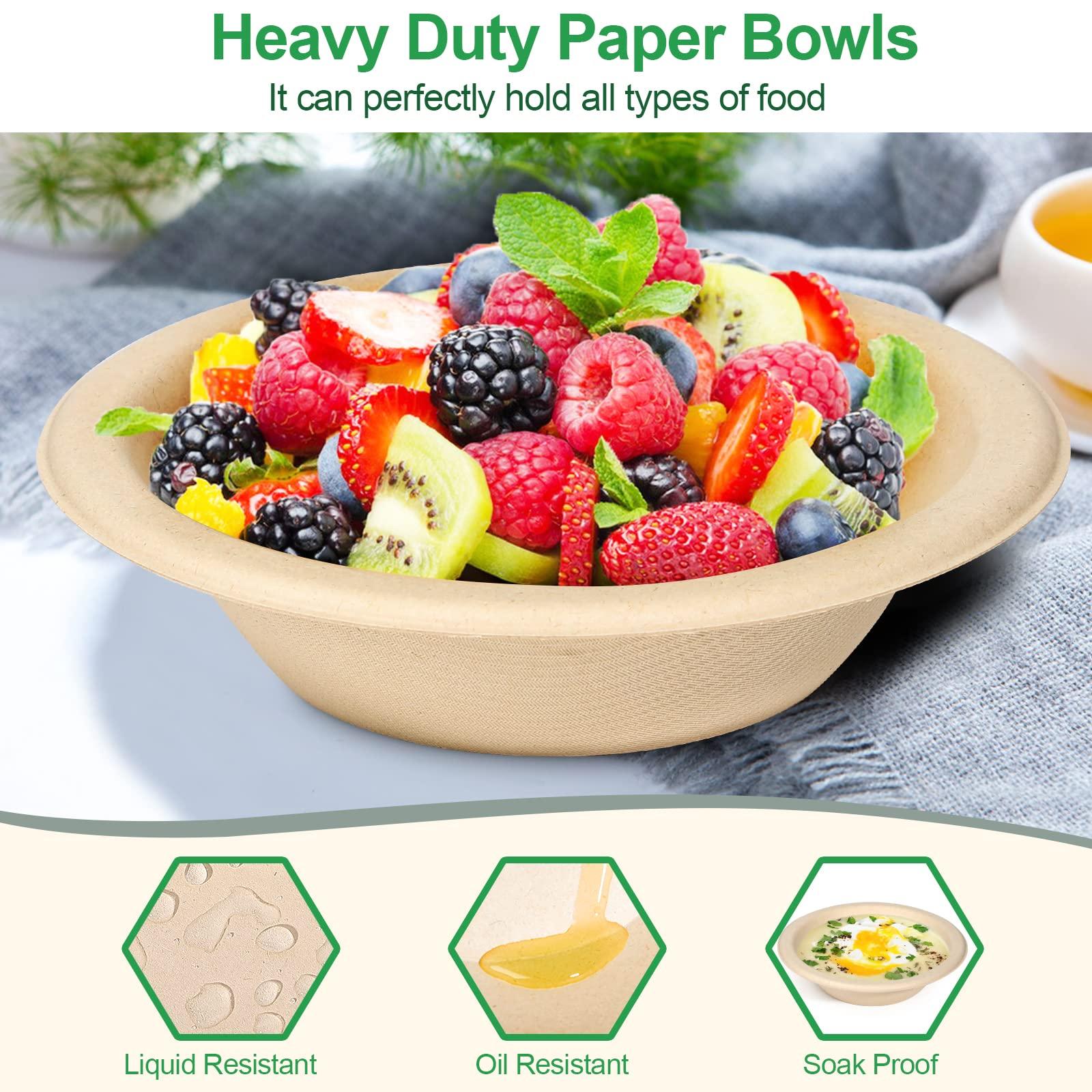 Bionutrio 20oz Paper Bowls Disposable, 100 Pack Bowls Disposable Heavy Duty, Compostable Soup Bowls, Biodegradable Serving Bowls for Salad, Ice Cream, Dessert, Eco-Friendly Bowls Made Of Sugarcane