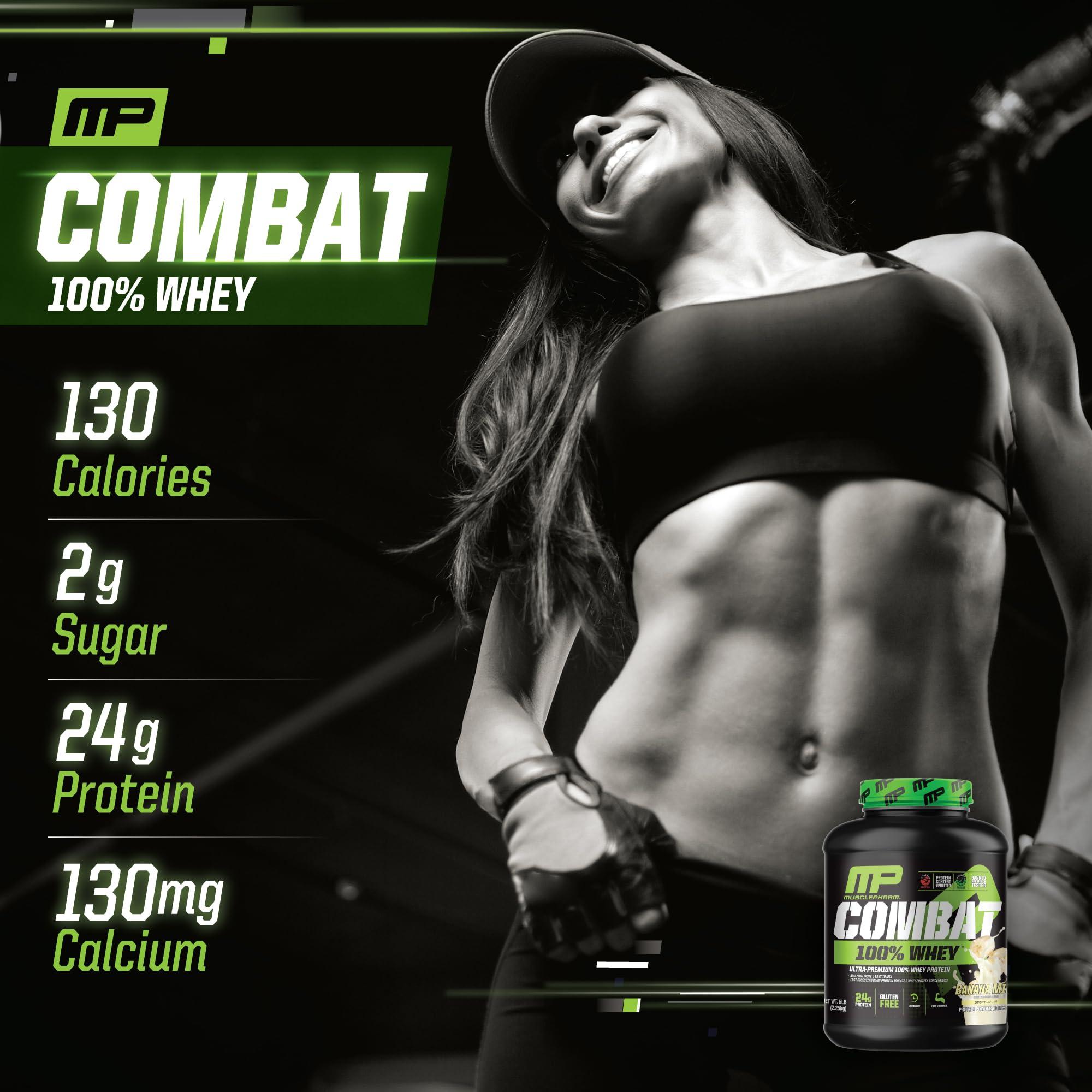 Muscle Pharm MusclePharm Combat 100% Whey Protein Powder, Banana Flavor, Fast Recovery & Muscle Gain with Whey Protein Isolate, High Protein Powder for Women & Men, Gluten Free, 5 lb, 70 Servings