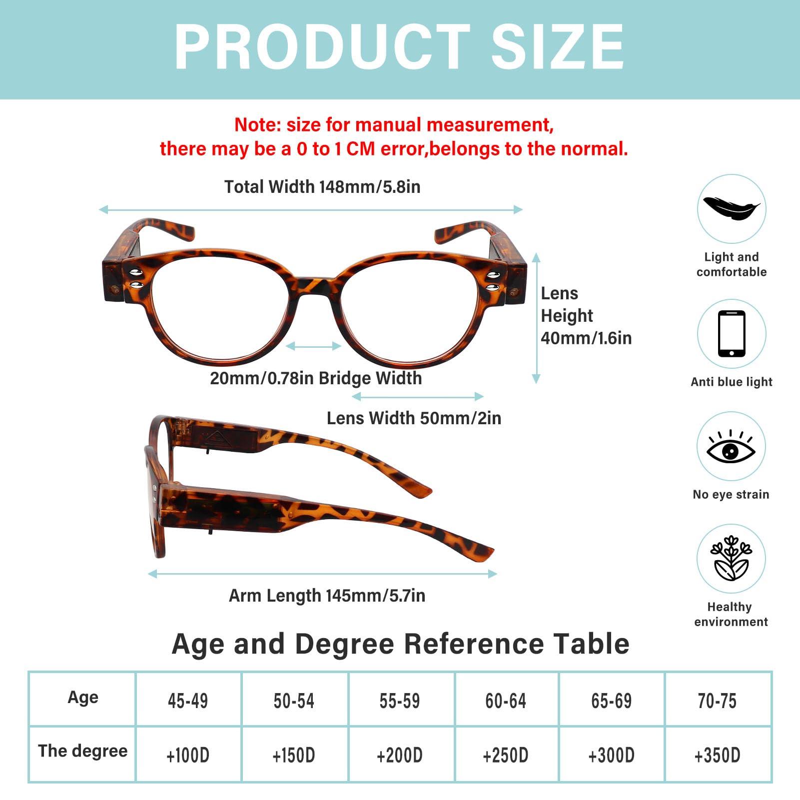 DuanMei 2 Pack Magnifying Glasses with Light Reading Glasses with Lights Bright LED Readers Lighted Reading Glasses Blue Light Blocking Glasses Magnifier Nighttime Reader for Women Men Lighted Eyeglasses+200