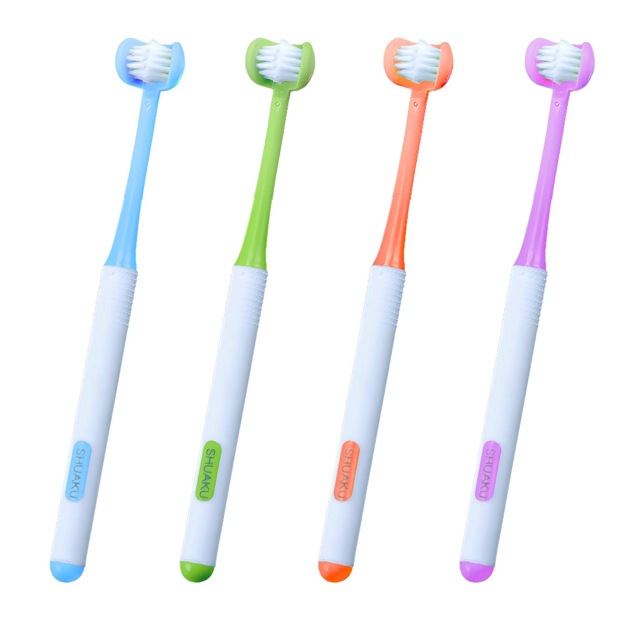 CMHX CMHX 3 Sided Autism Toothbrush 360 Oral Teeth Cleaning Design U-Shaped Toothbrush 4 PCS Adult Soft Bristles Soft and Gentle for Complete Tooth and Gum Care (Mix Colour 4PCS)