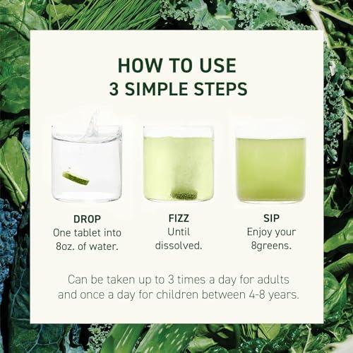 8Greens 8Greens Supergreens Tablets | Super Greens Powder Superfood Tablet, Metabolism Immunity & Focus, Daily Greens Effervescent Tablets, Organic: Aloe Vera, Spirulina, Chlorella, Energy, 10 Servings