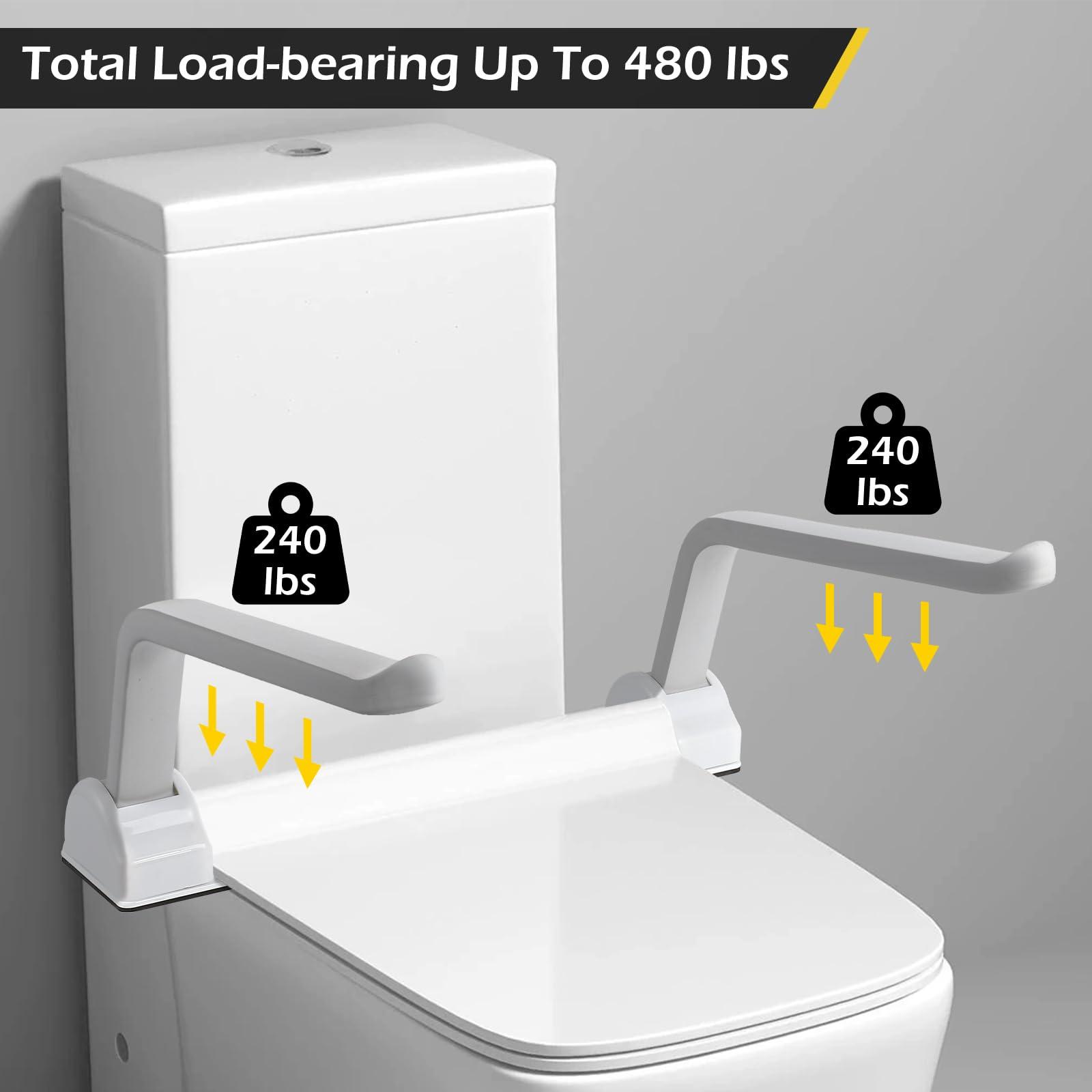 Dyna-Living Dyna-Living Toilet Safety Rails 480lbs Load-Bearing Toilet Safety Frame with Flip Up Non-Slip Aluminum Alloy Armrest Toilet Assist Devices for Seniors Toilet Support Bars for Elderly Toilet Seat Rails