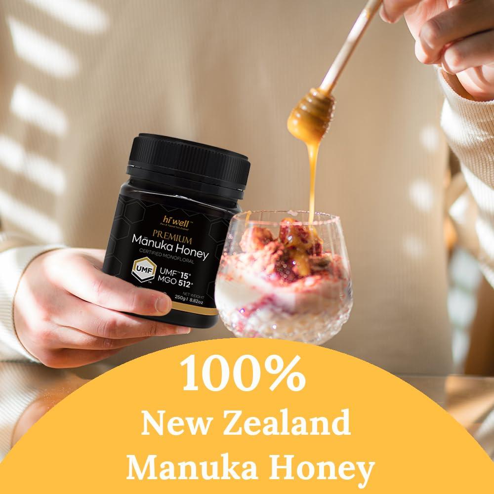 HI WELL PURE & NATURAL NEW ZEALAND Hi Well Premium Manuka Honey Certified Monofloral UMF 15+ MGO 515+ 250g