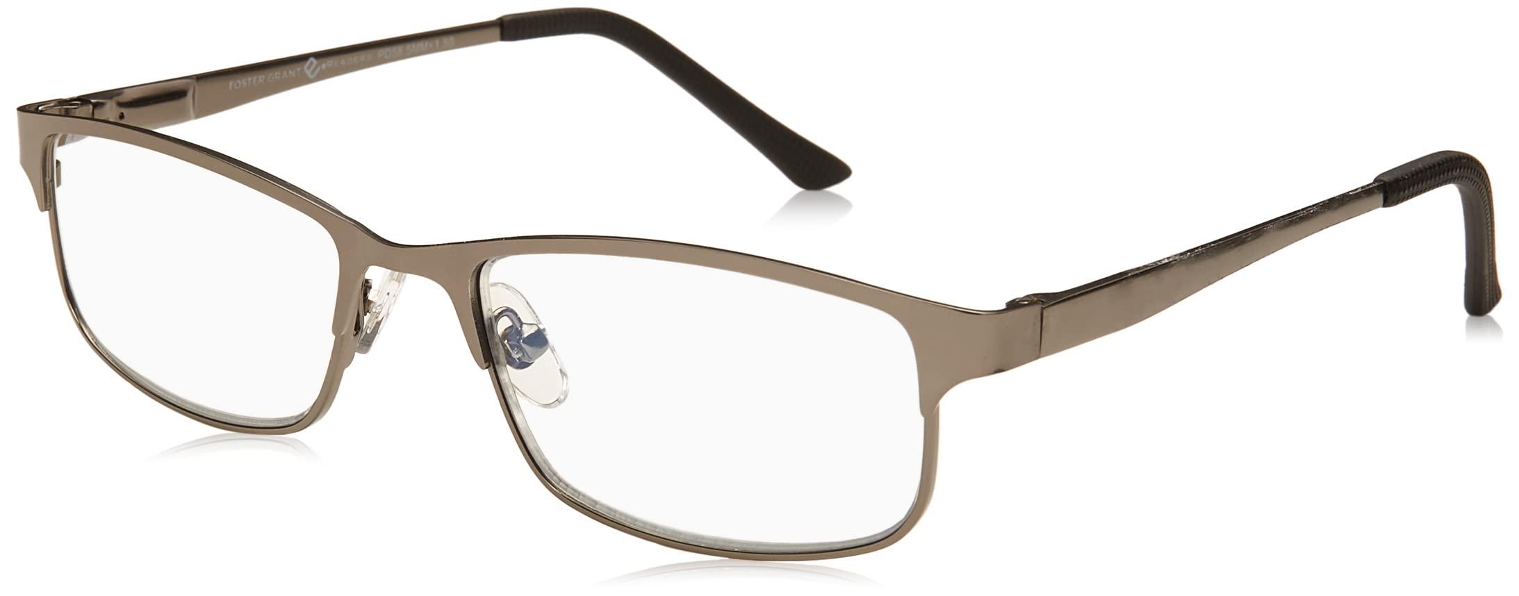 Foster Grant Foster Grant Men\'s Samson Rectangular Reading Glasses, Satin Dark Gunmetal/Transparent, 52 mm + 2.00