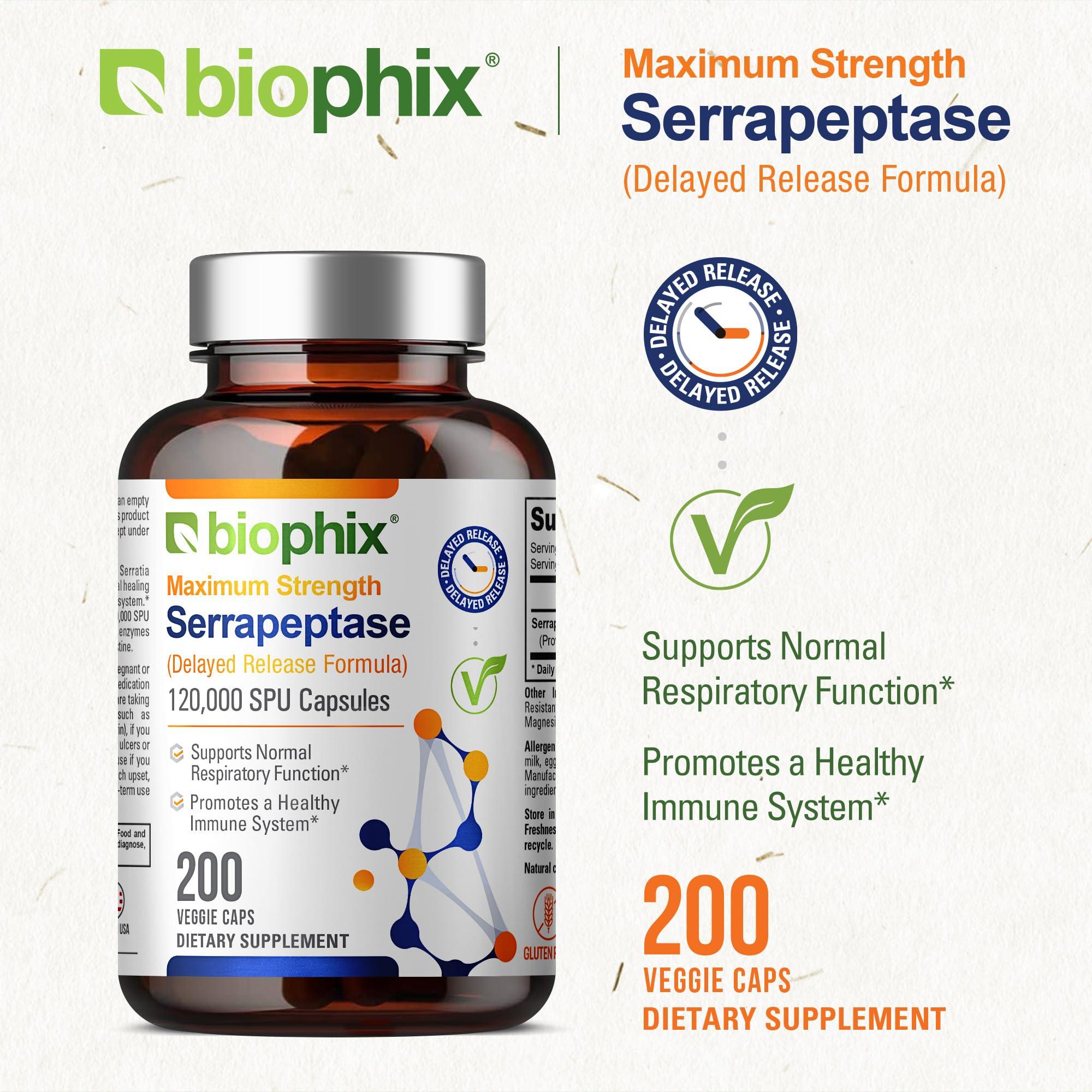 biophix biophix Serrapeptase 120000 SPU Maximum Strength 200 Veggie Caps - Delayed Release Formula - Natural Enzyme Support