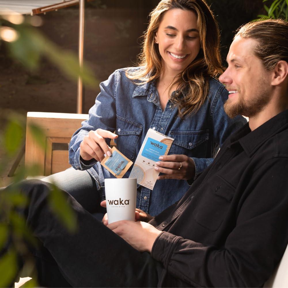 Waka Coffee Waka Instant Coffee, Medium Roast - 100% Arabica Colombian Beans, Freeze Dried Granules, No Additives - Single Serve Packets for Quick Hot and Iced Coffees (8 Individual Coffee Packets)