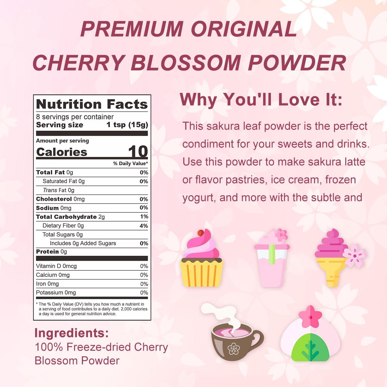Grelim GRELIM Sakura Powder Premium Original Cherry Blossom Powder for Baking,Made in Kanagawa Perfect for Springtime Beverage, 4.23 Oz