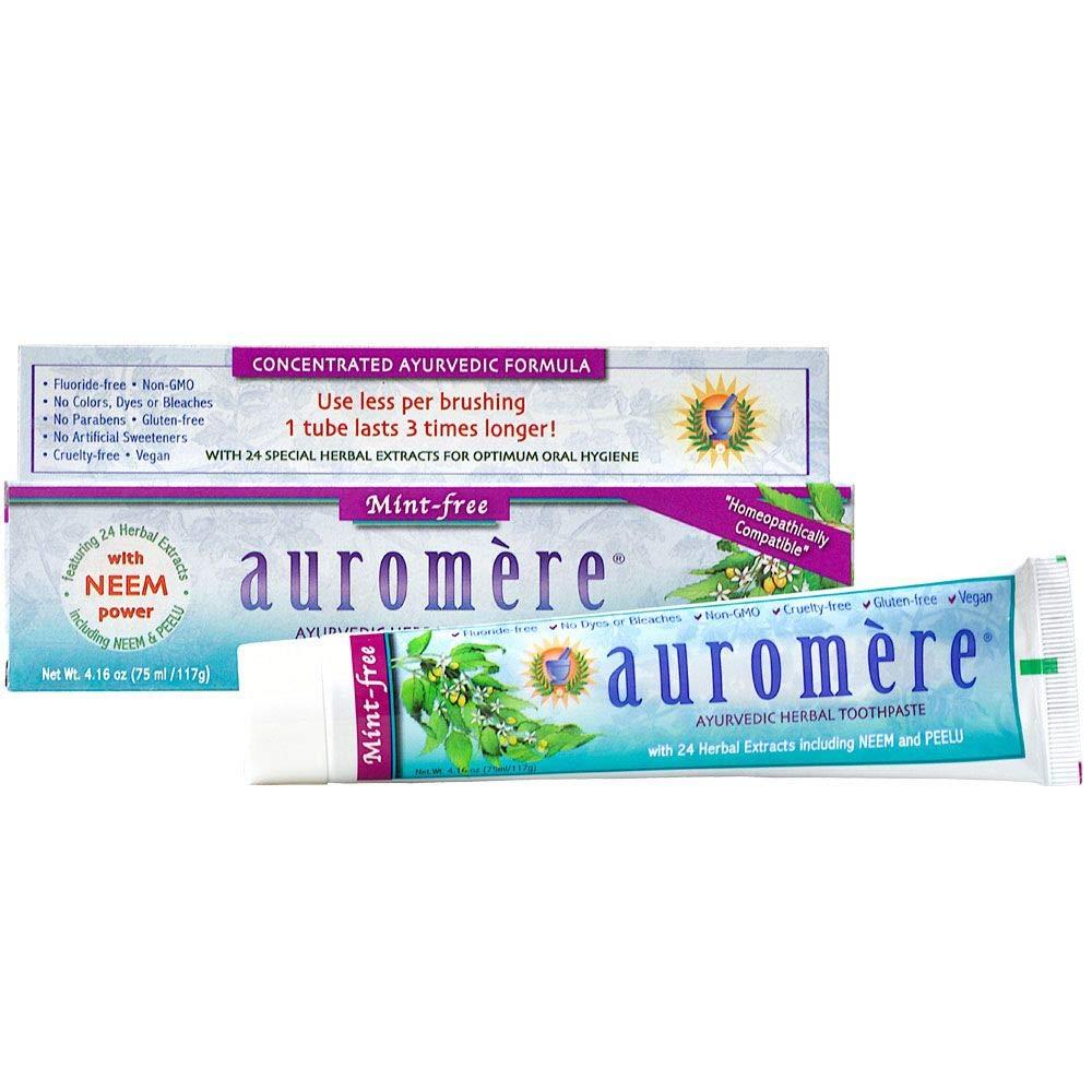 Auromere Auromere Ayurvedic Herbal Toothpaste, Mint Free - Vegan, Natural, Non GMO, Fluoride Free, Gluten Free, with Neem & Peelu (4.16 oz), 1 Pack